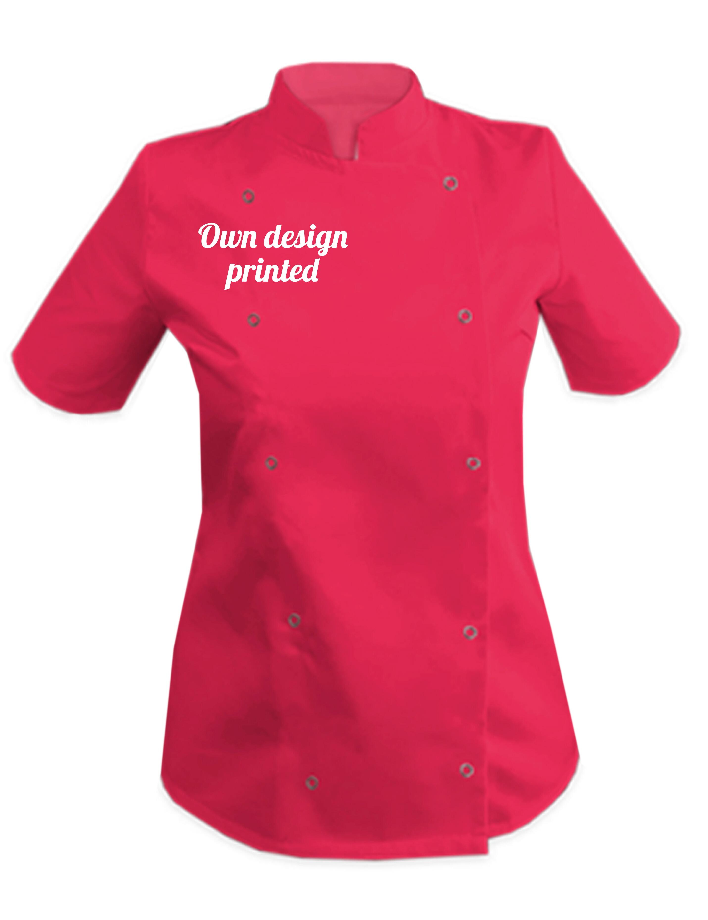 Personalised Women's Short Sleeve Chef's Jacket Coral with print