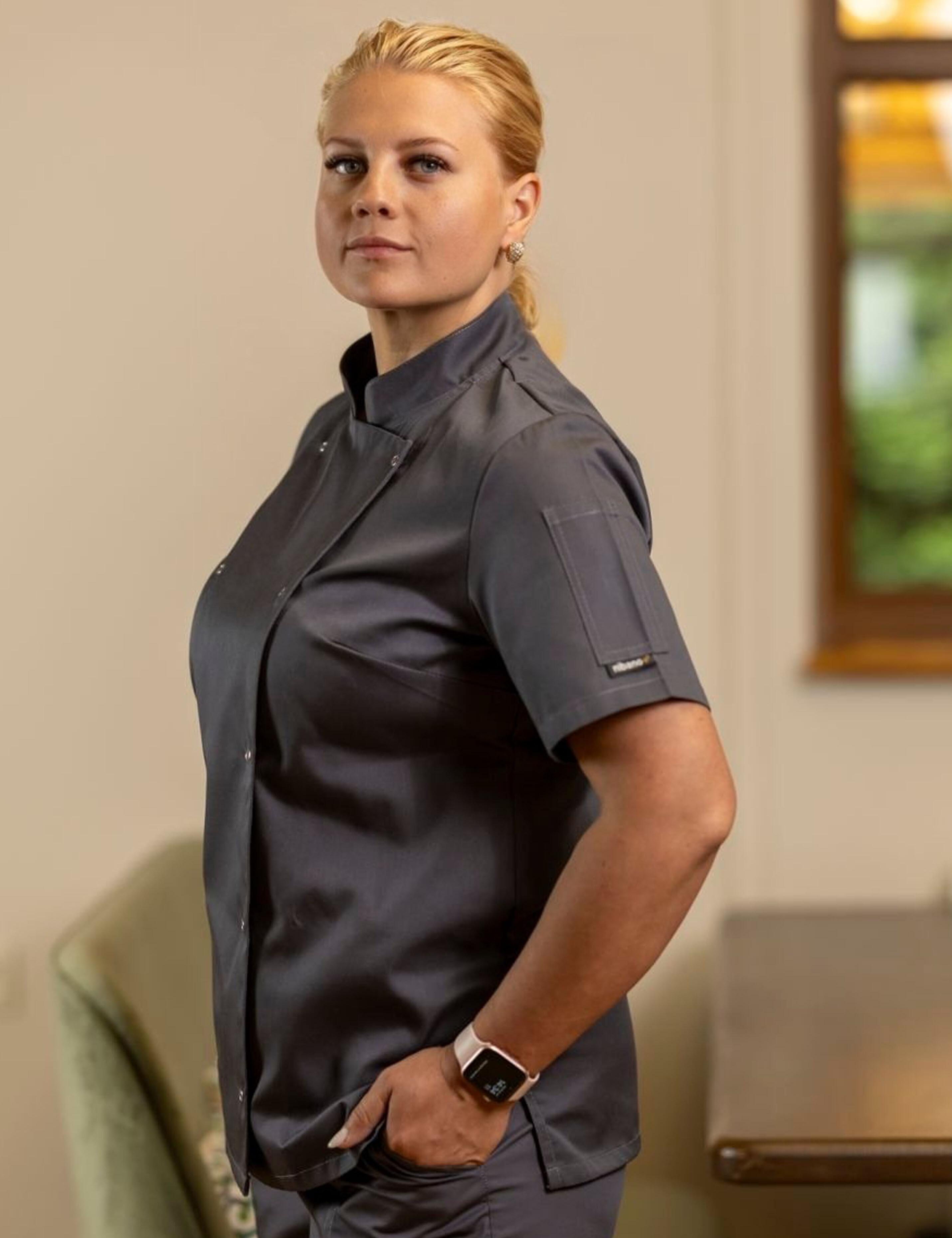 Women's Short Sleeve Chef's Jacket Dark Grey for restaurant