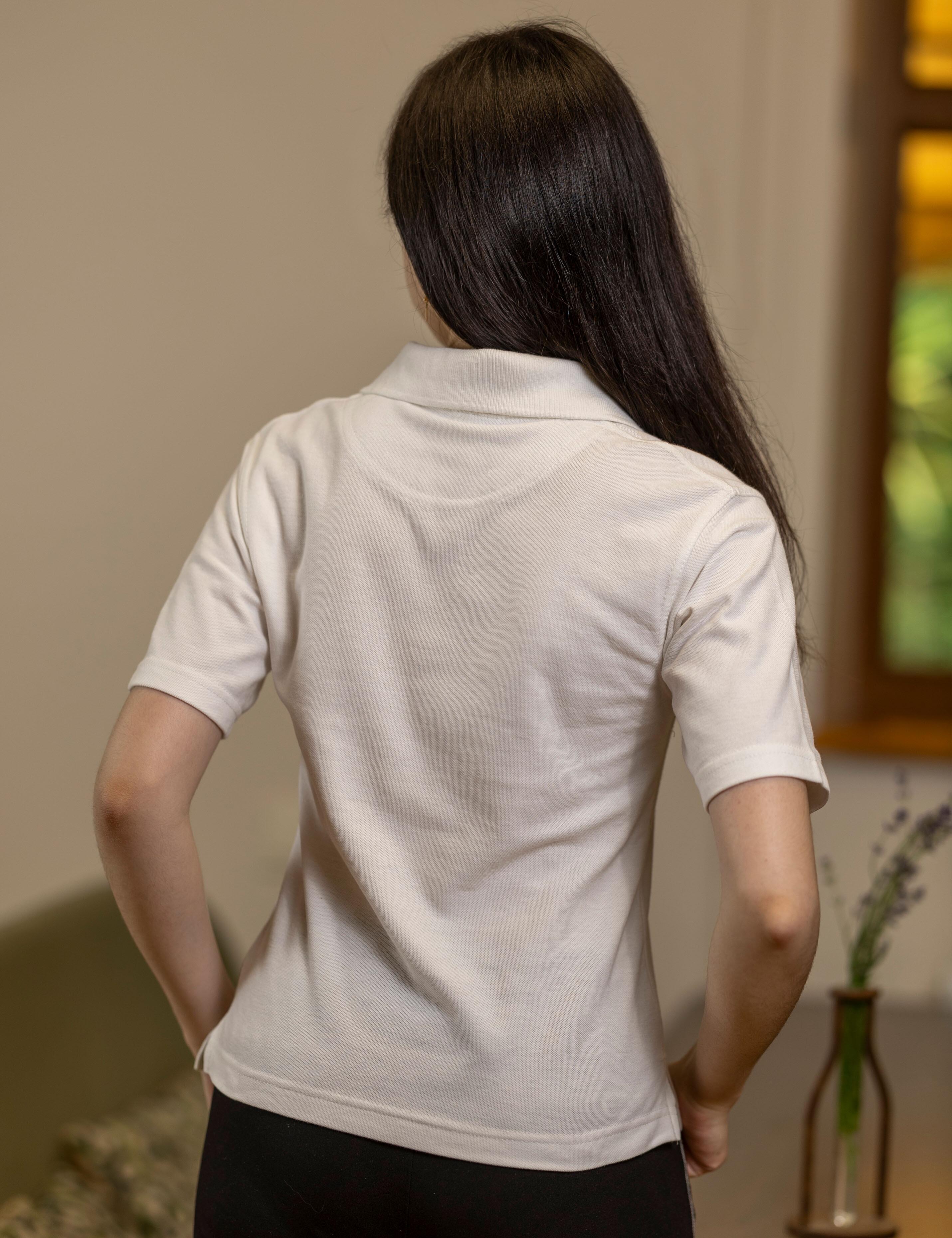 Women's Short Sleeve Polo Shirt White back