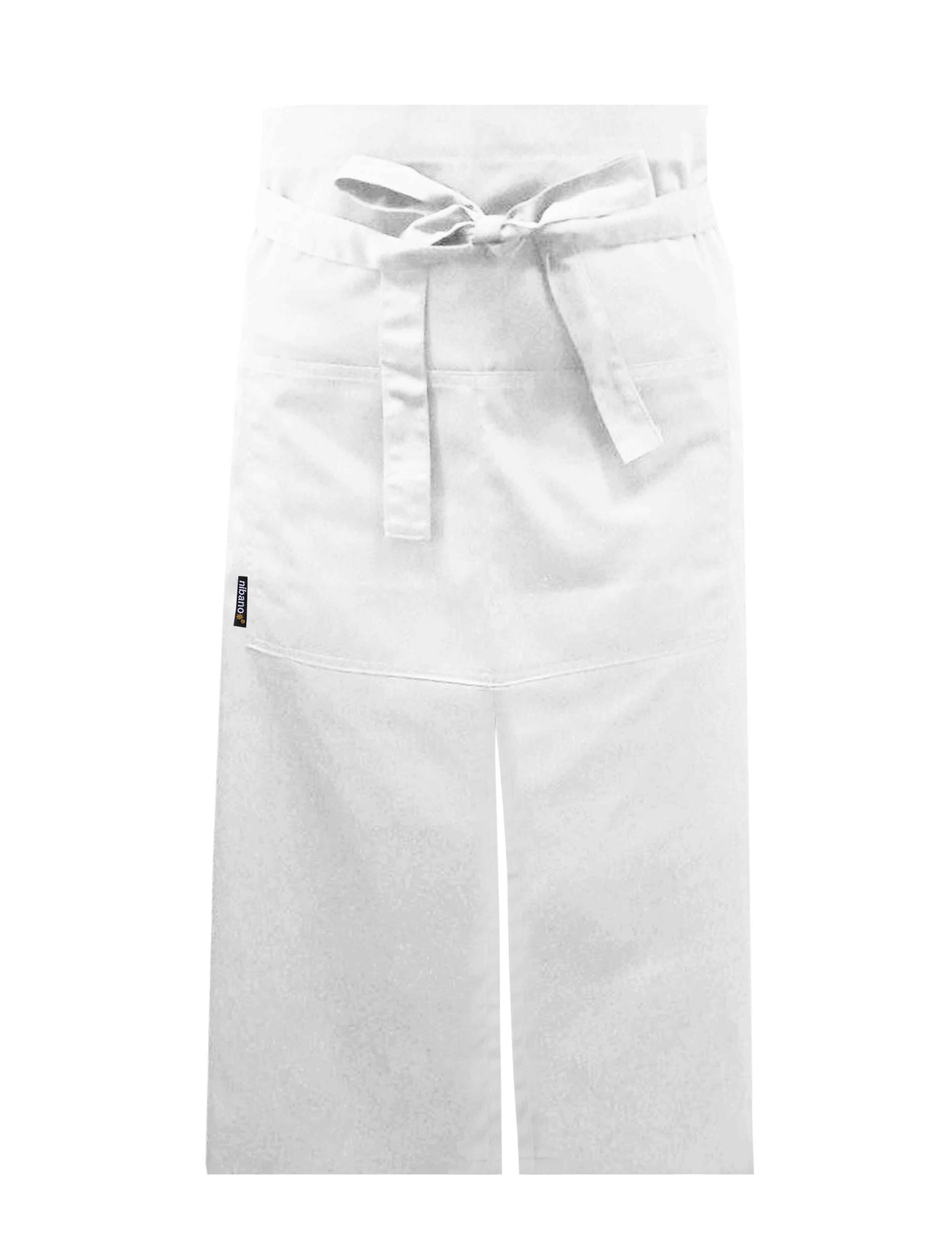 Nibano long waist apron with split white