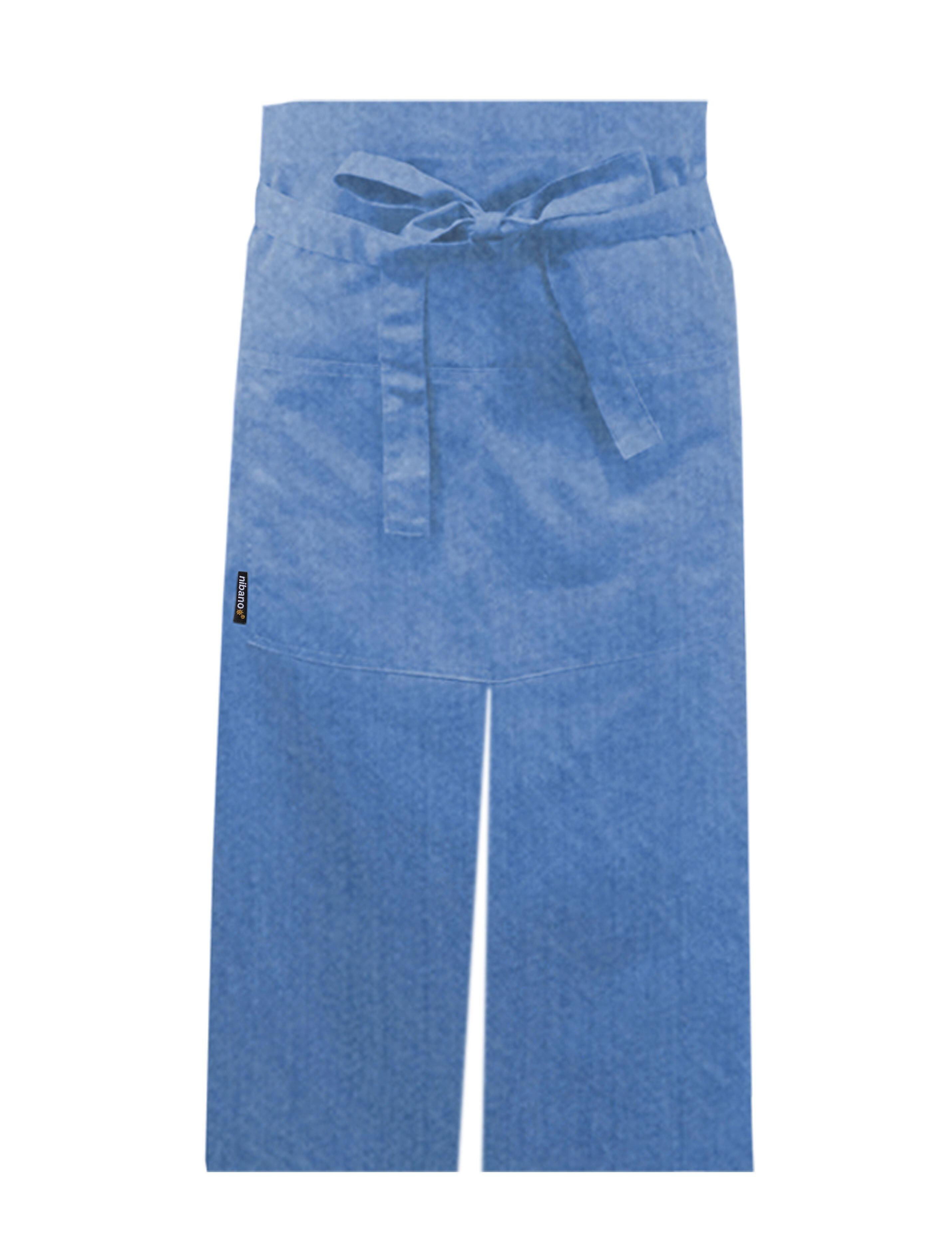 Nibano long waist apron with split denim blue