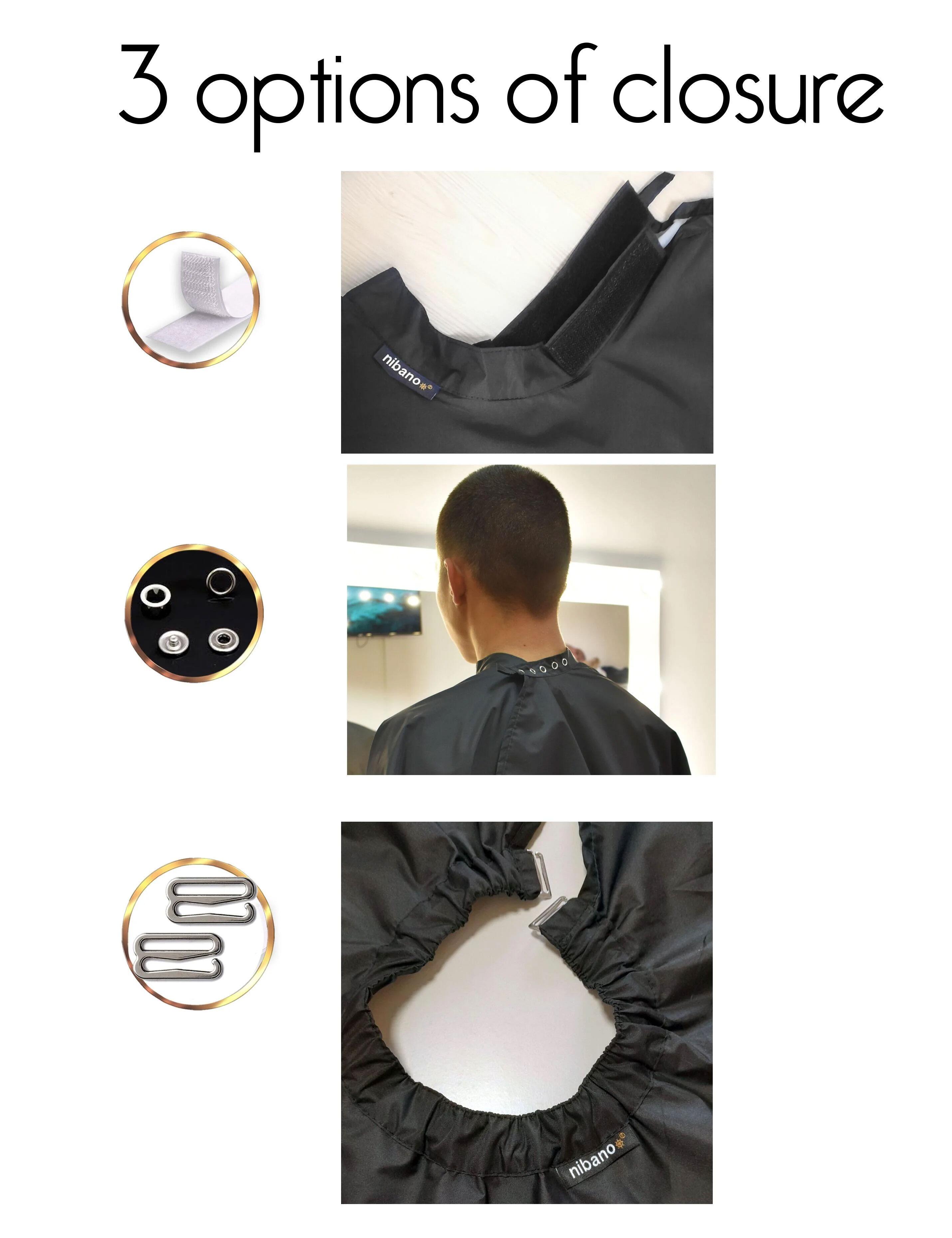Hair salon cape with velcro, poppers or clips closing cappuccino