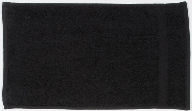 Custom embroidered black guest towel personalised in house in Greenock UK
