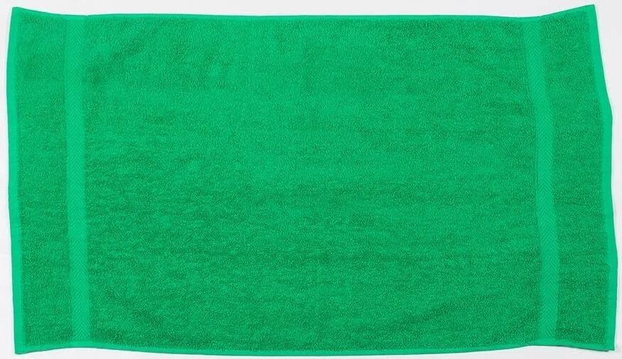 Custom embroidered kelly green hand towel with personalised logo or name made in Greenock UK