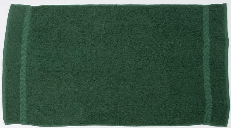 Custom embroidered bottle green bath towel personalised with logo in-house Greenock UK