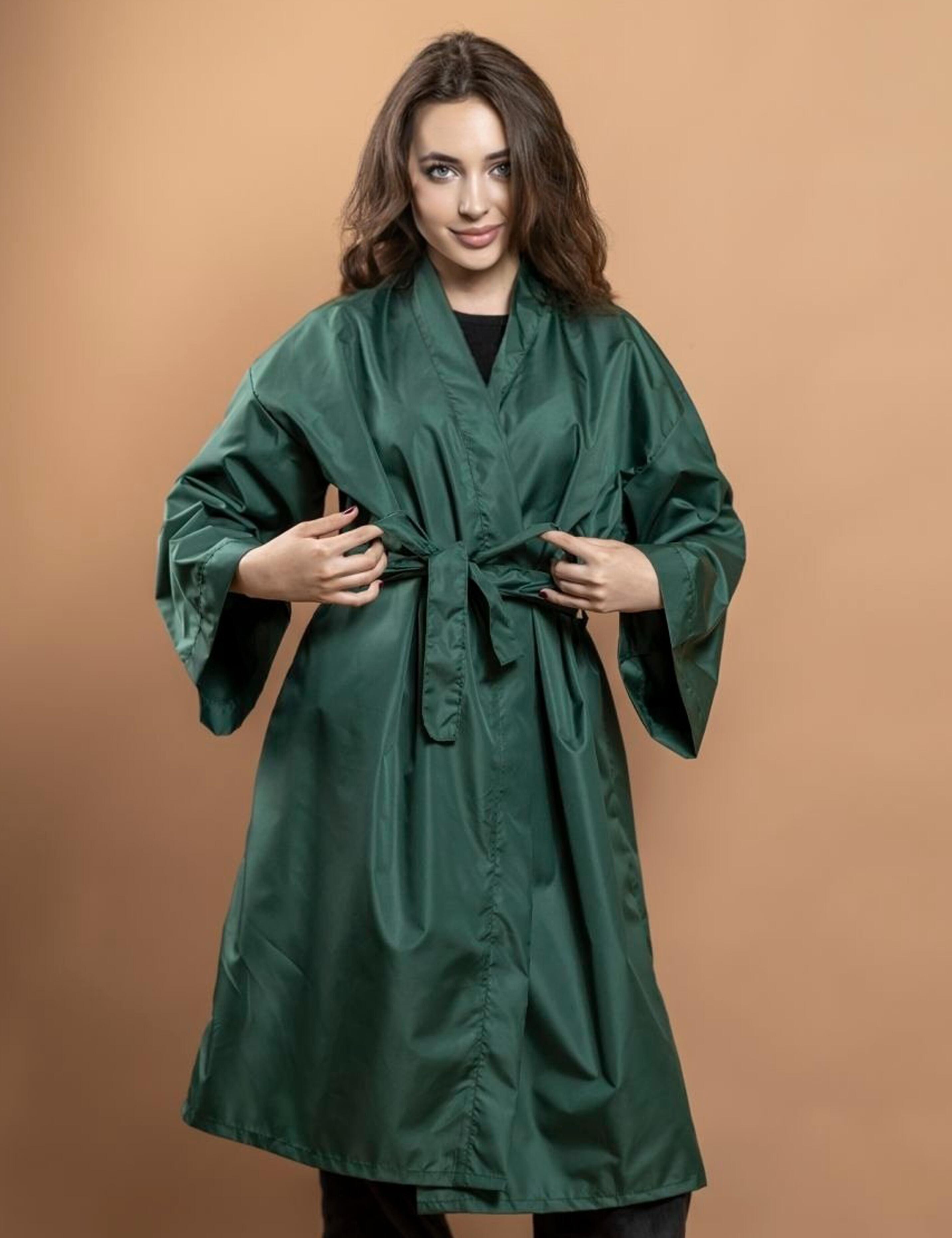 Plain bottle green hairdressing kimono cape for premium salons