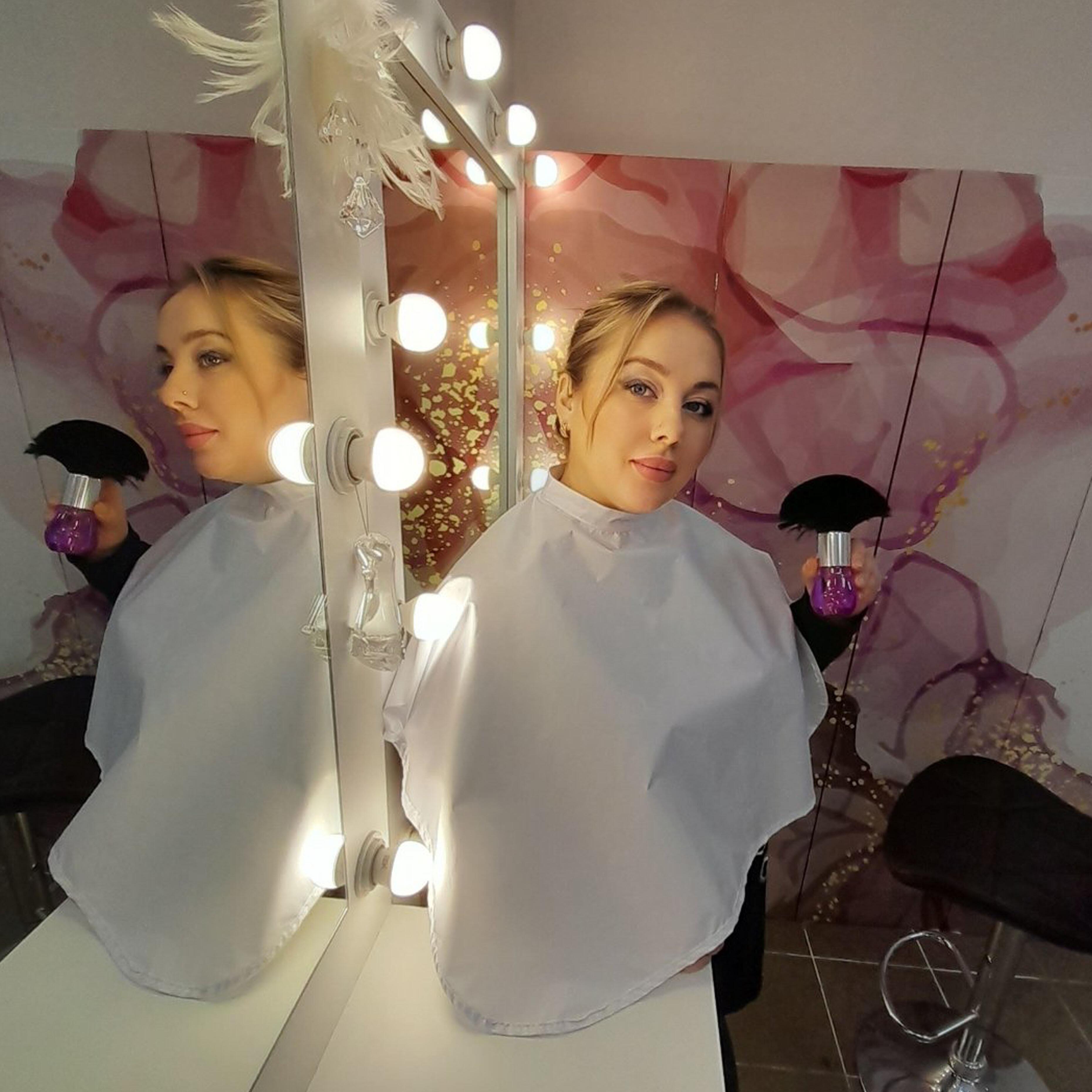 Printed waterproof makeup gown White with your logo