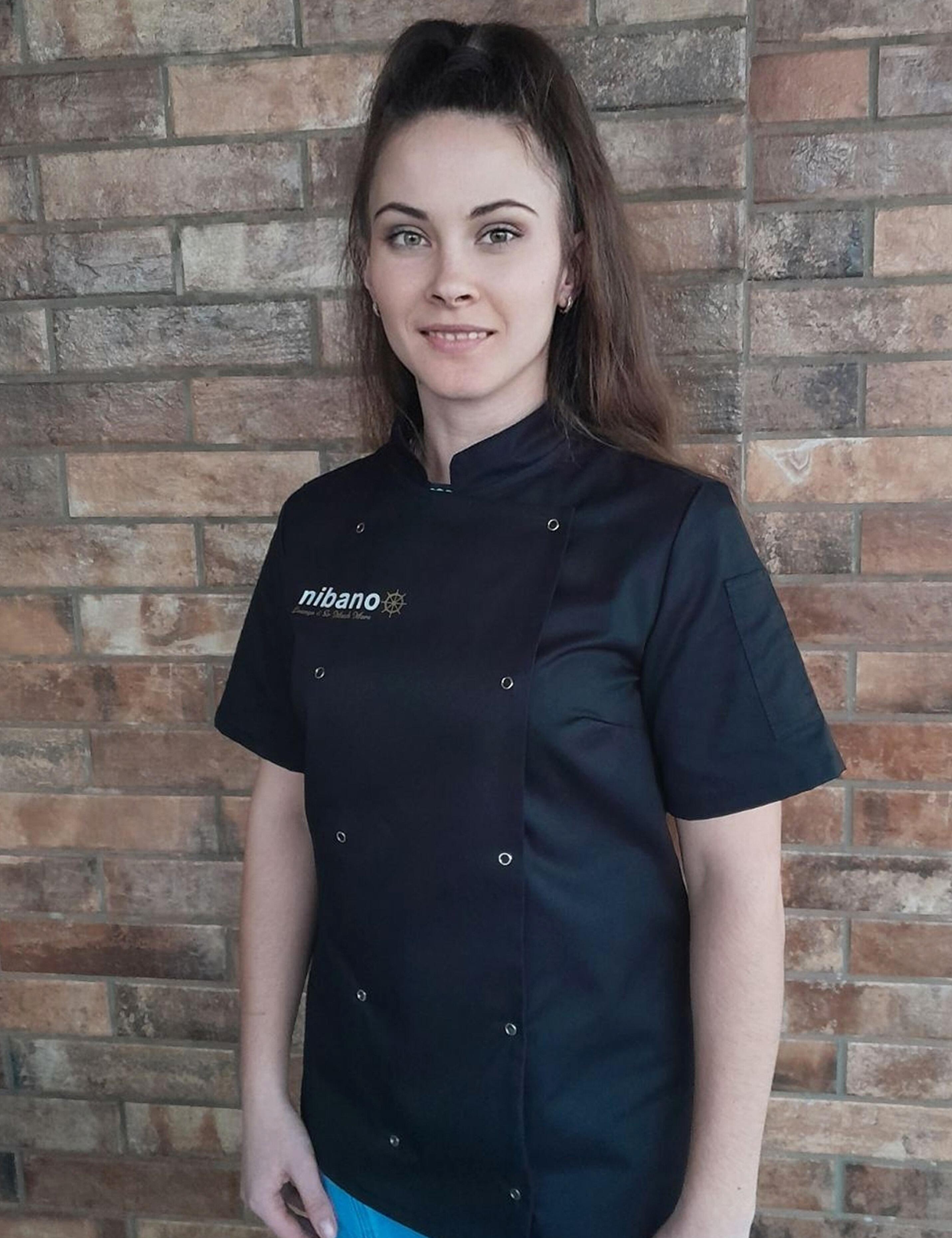 Printed Women's Short Sleeve Chef's Jacket Black with logo or name