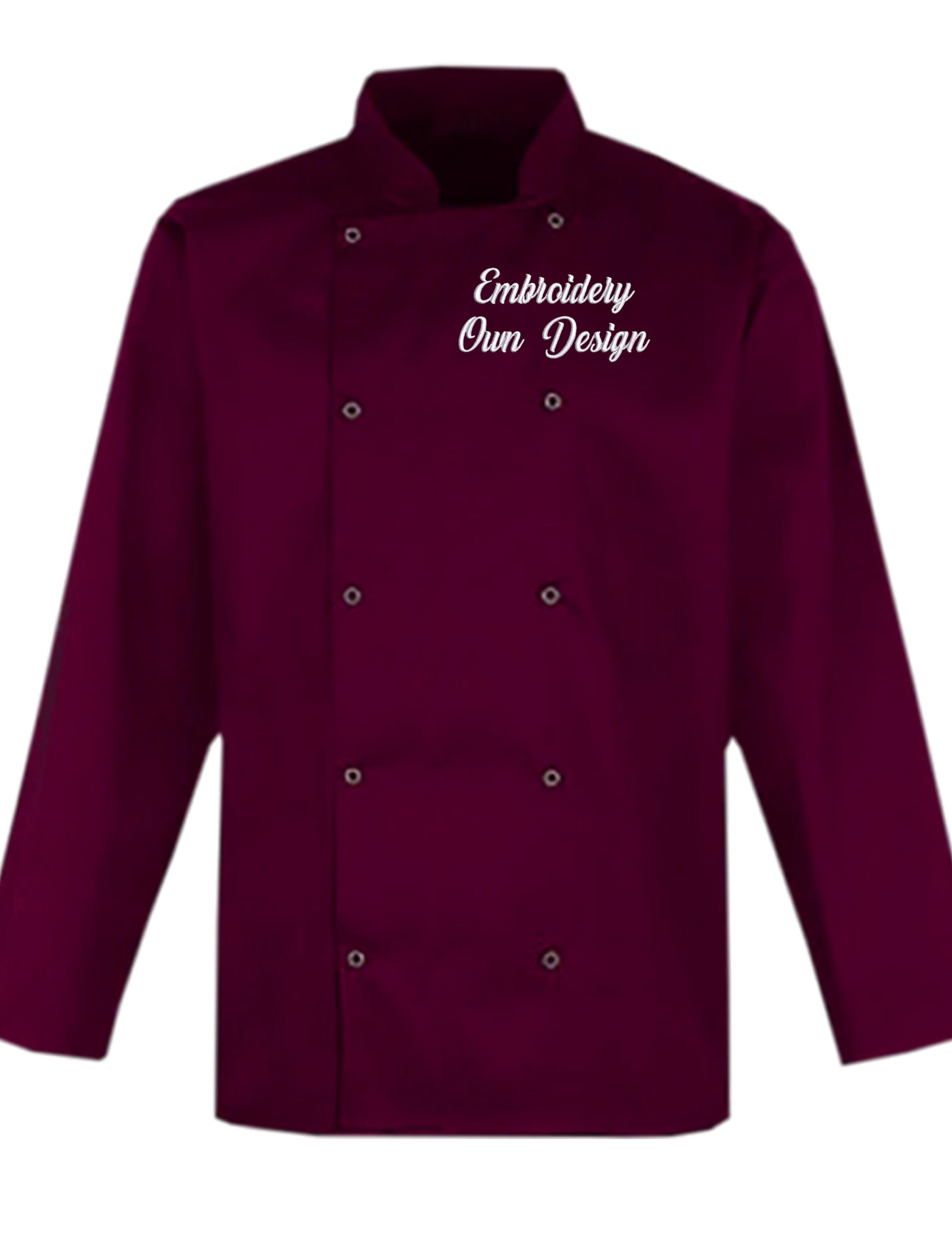 Personalised Long Sleeve Chef's Jacket burgundy with embroidery