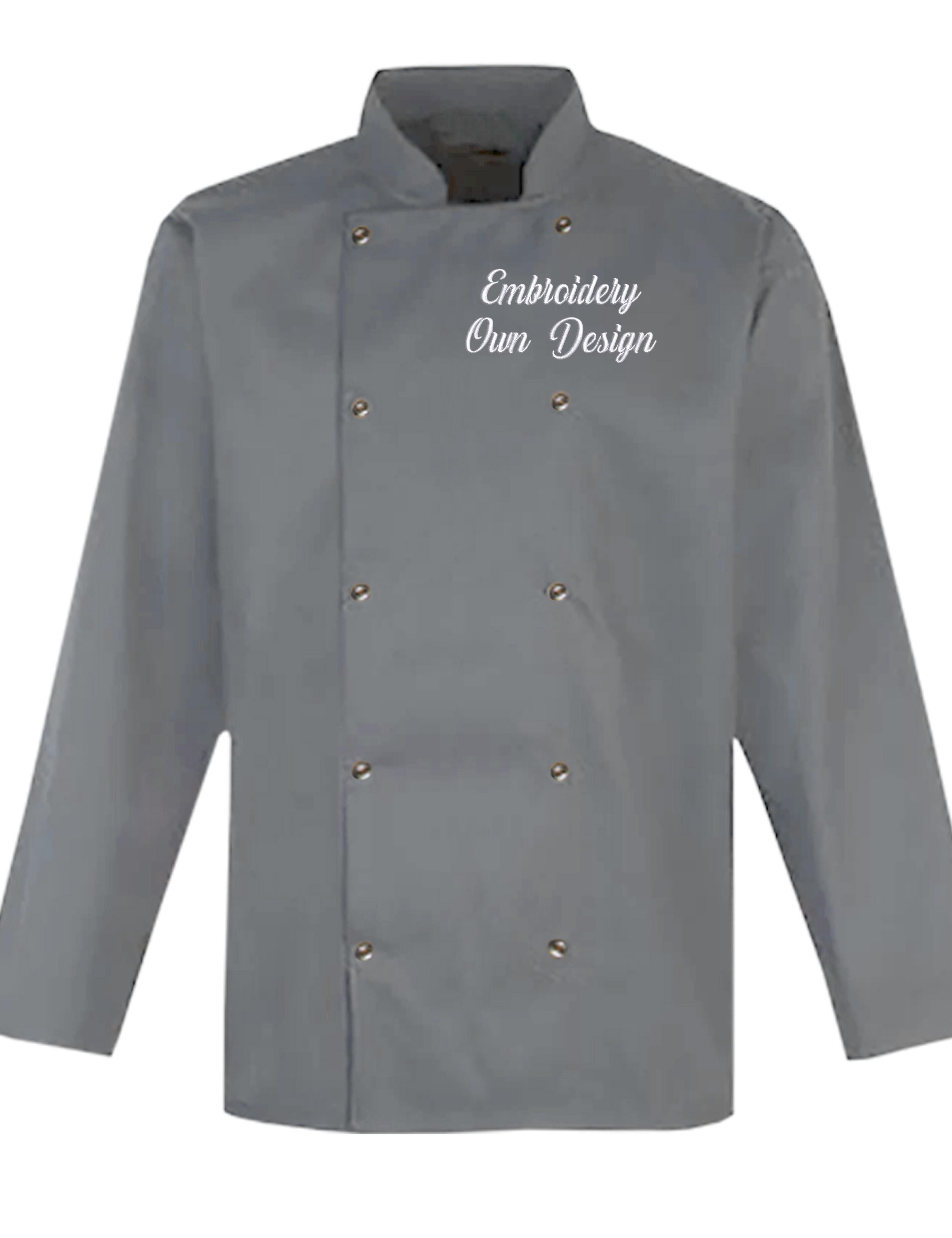 Personalised Long Sleeve Chef's Jacket with embroidery grey