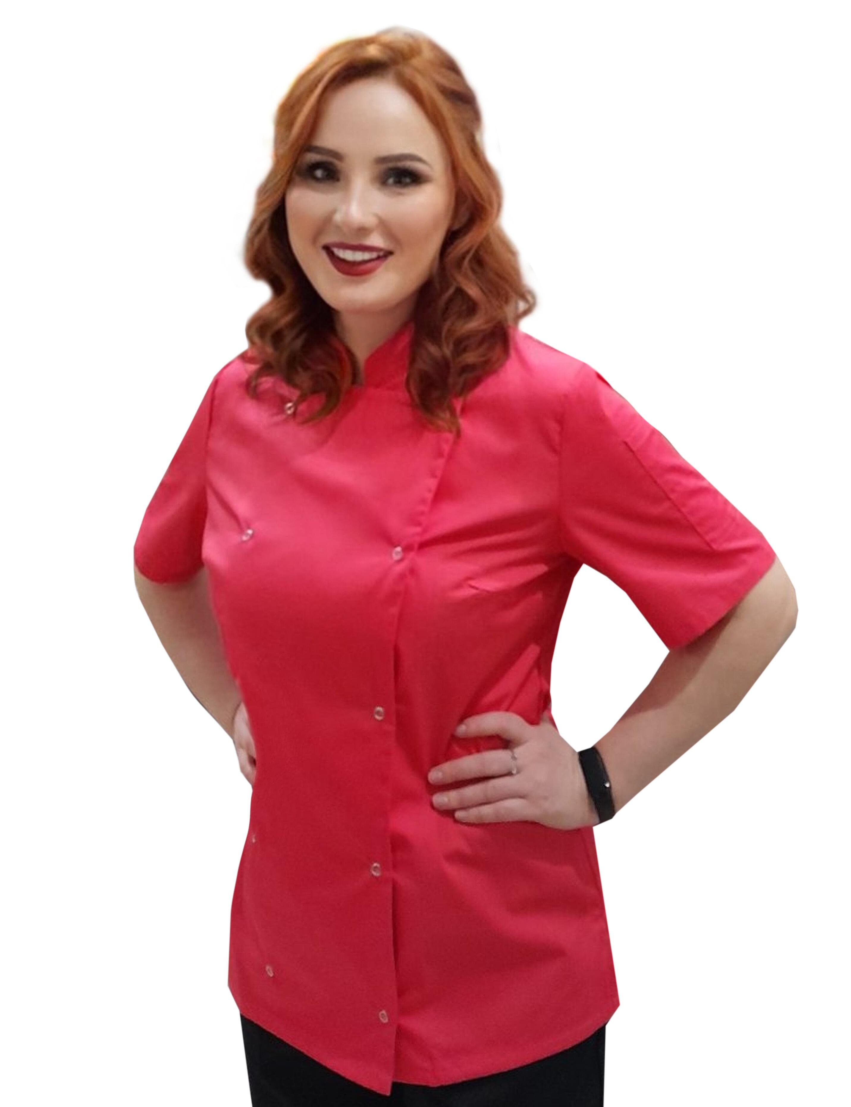 Custom Women's Short Sleeve Chef's Jacket Coral with print