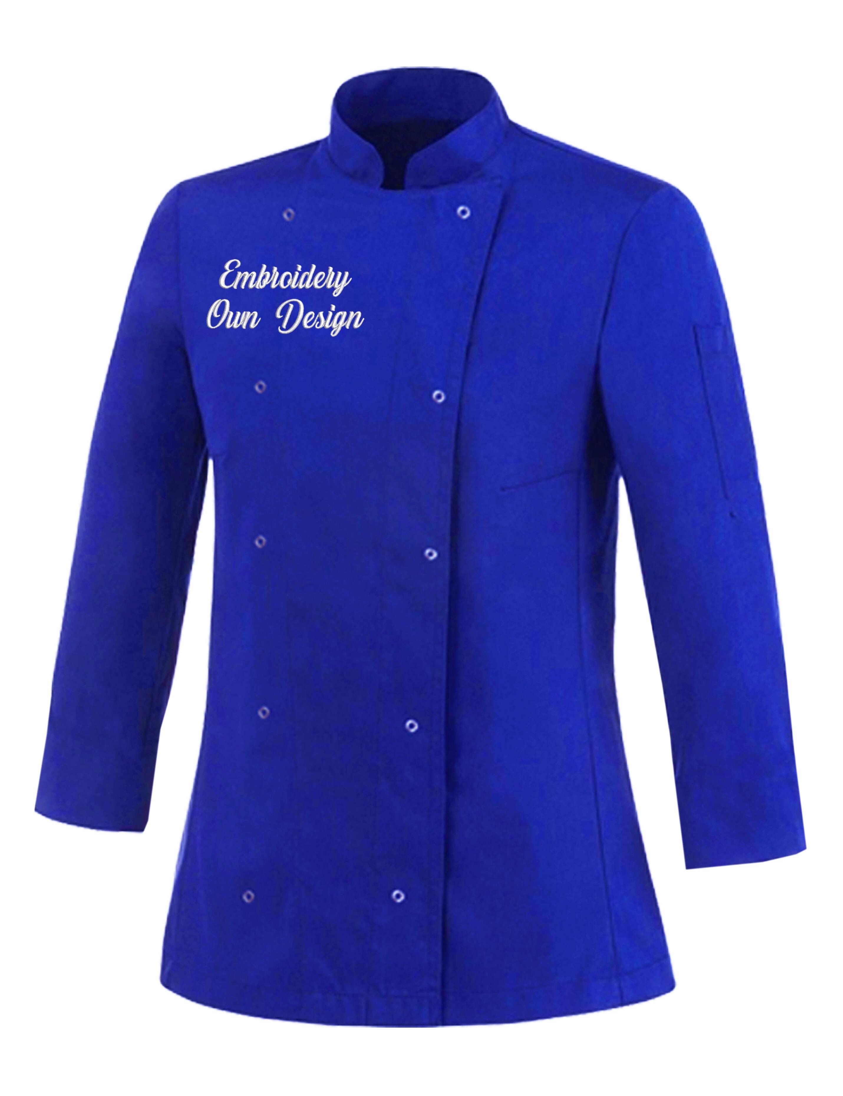 Personalised Women's Long Sleeve Chef's Jacket Royal Blue with embroidery
