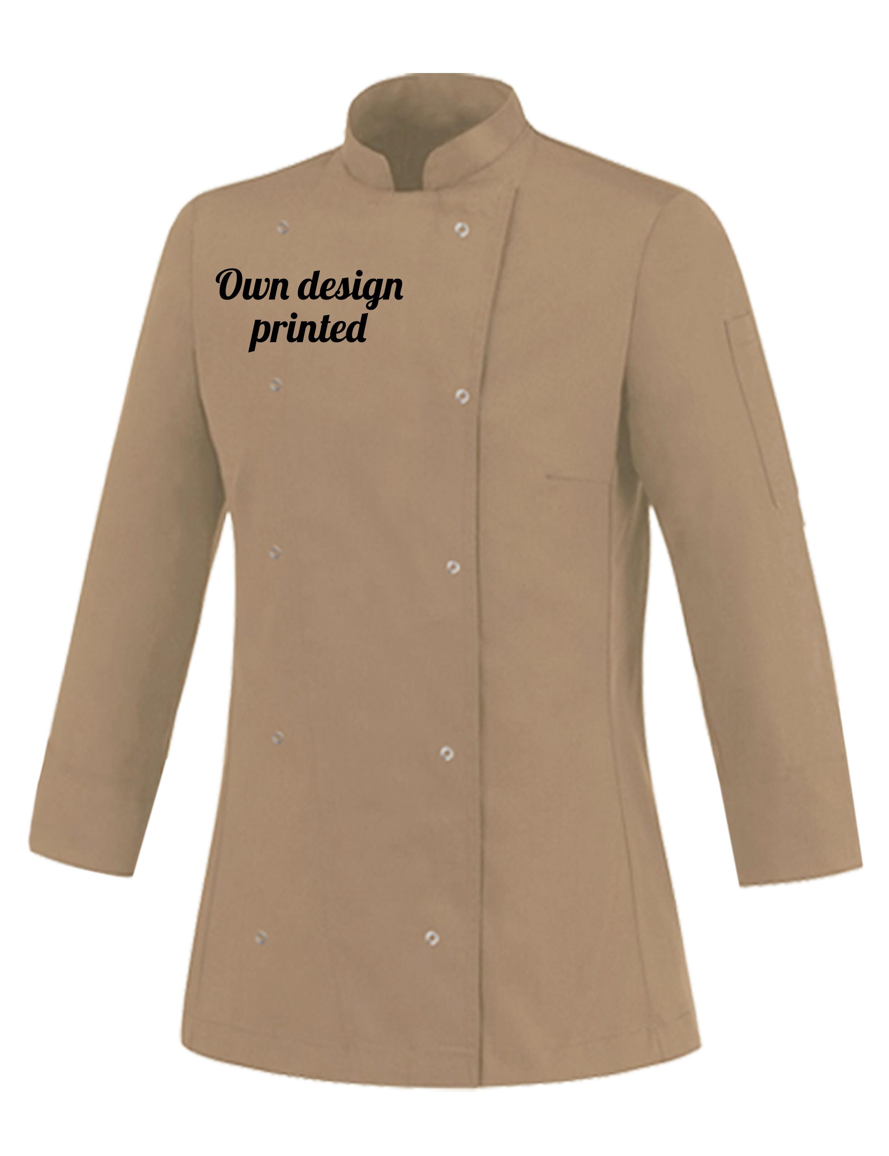 Personalised Women's Long Sleeve Chef's Jacket Cappuccino with print