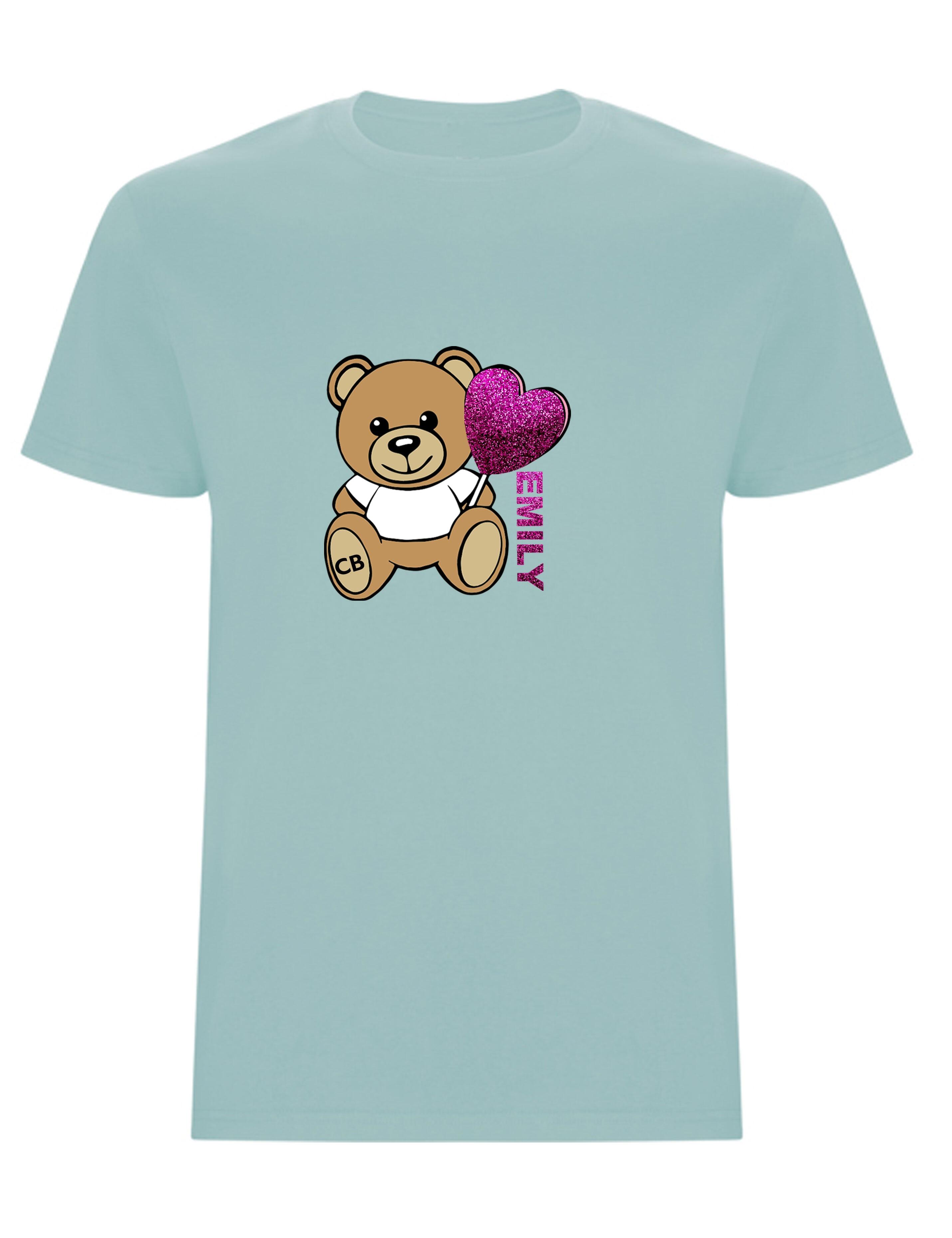 Custom Kids Bear T-Shirt Washed Blue