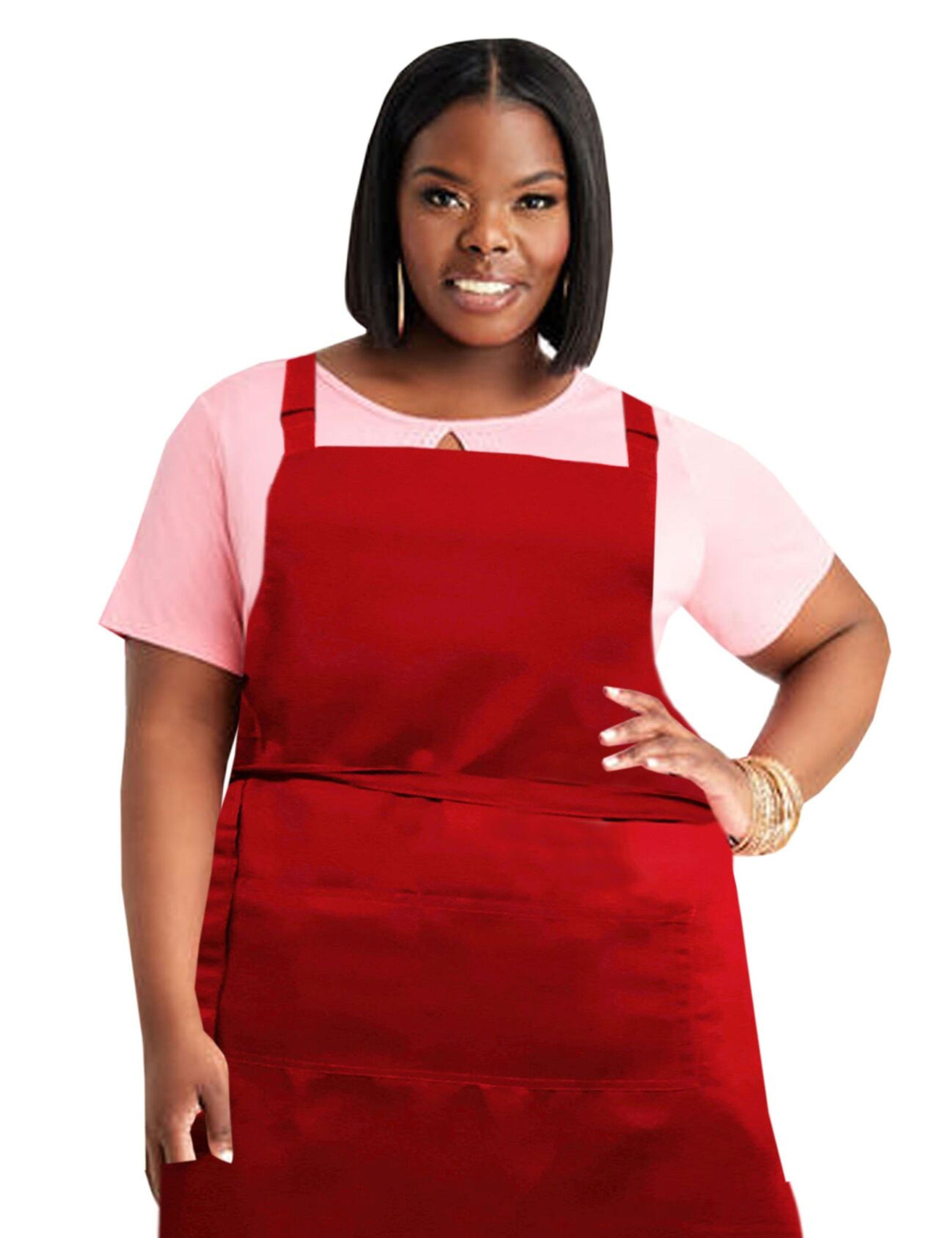 Embroidered Logo Plus Size Bib Apron Red