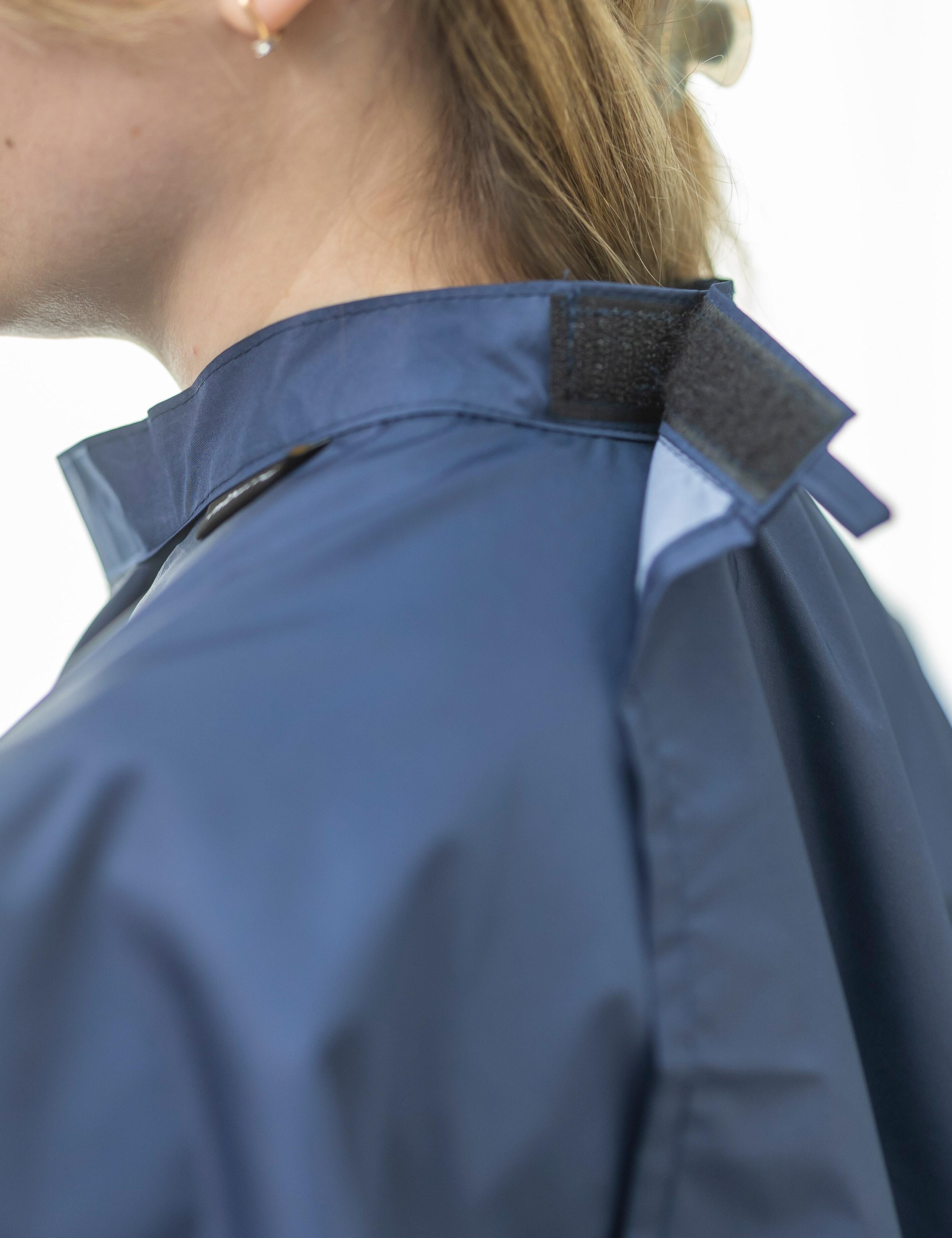 hair salon cape with hand slits Navy with verclo