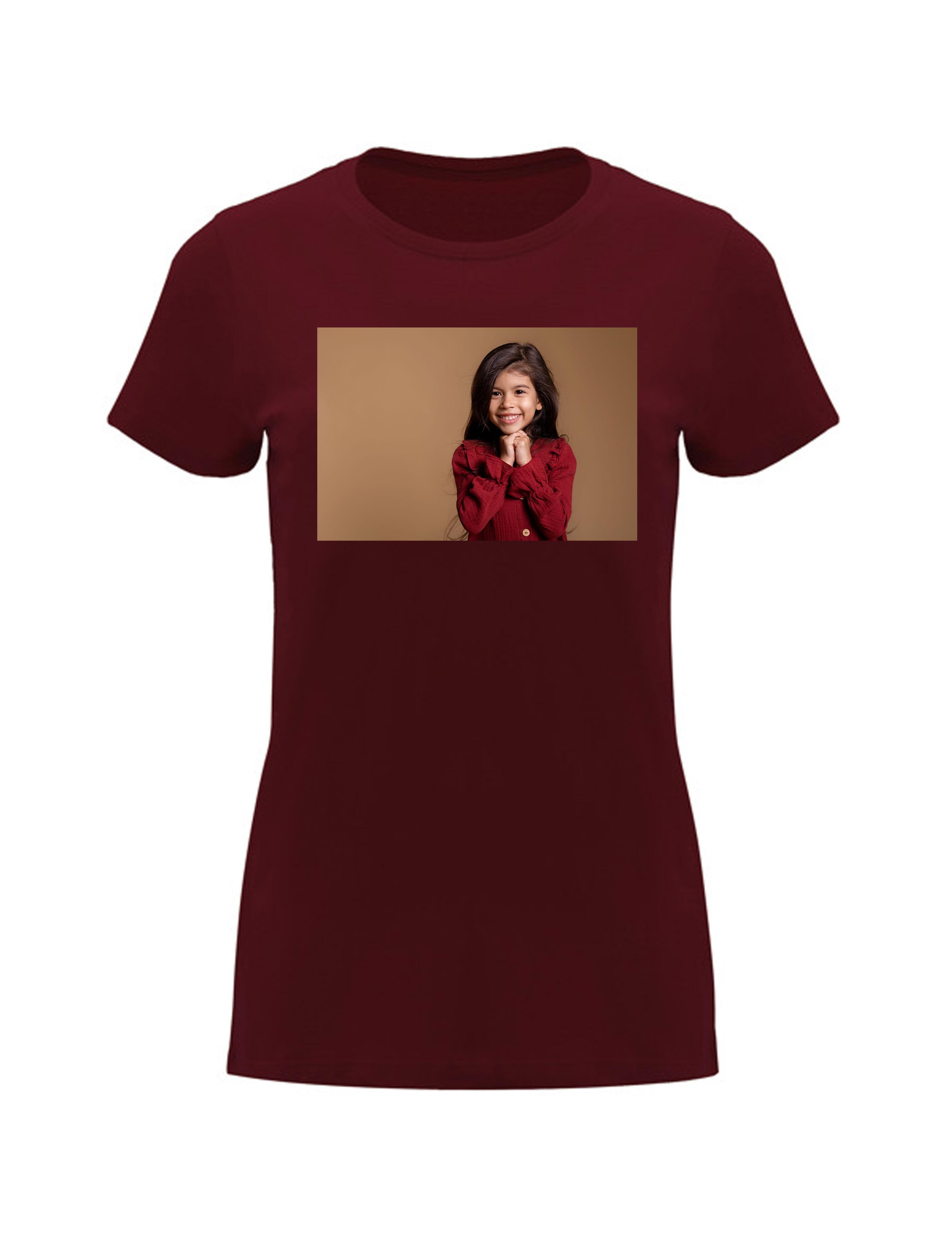 Photo Printed Heavyweight Women's Short Sleeve T-Shirt Burgundy