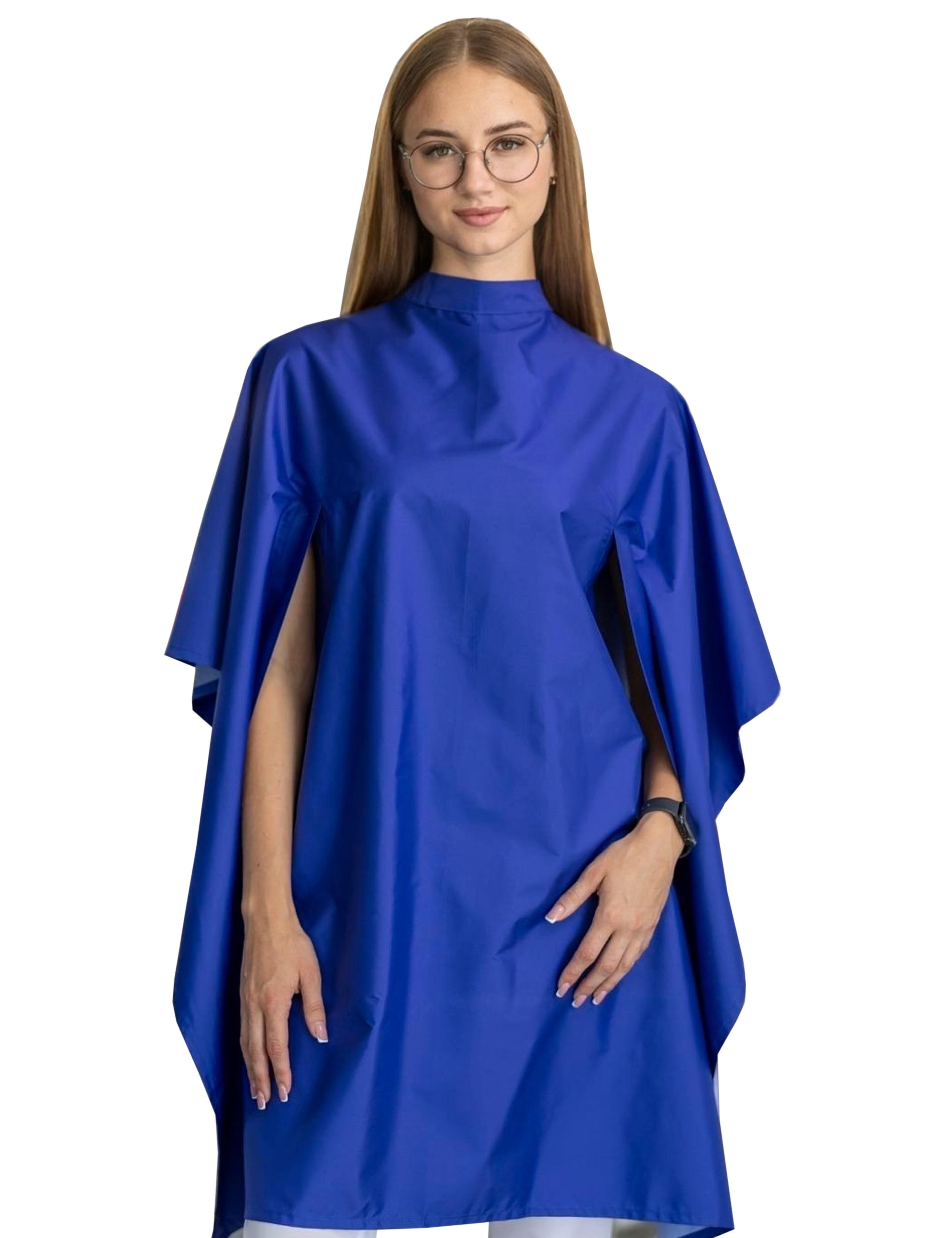 Waterproof hair salon cape with hand slits royal blue