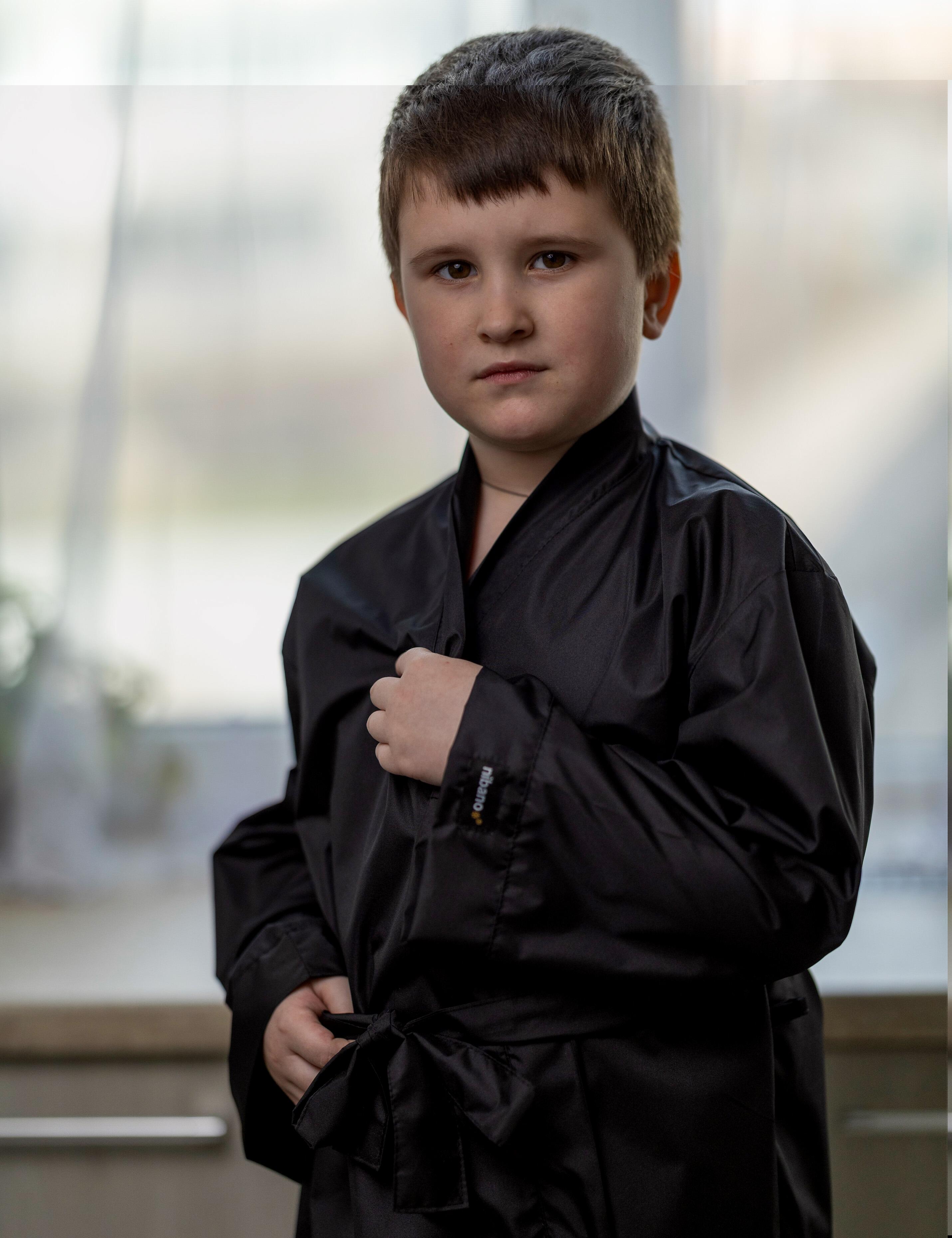 Kids kimono salon robe in black color, Nibano brand