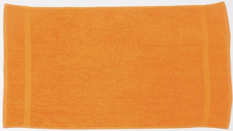 Custom embroidered orange hand towel with personalised logo or name made in Greenock UK