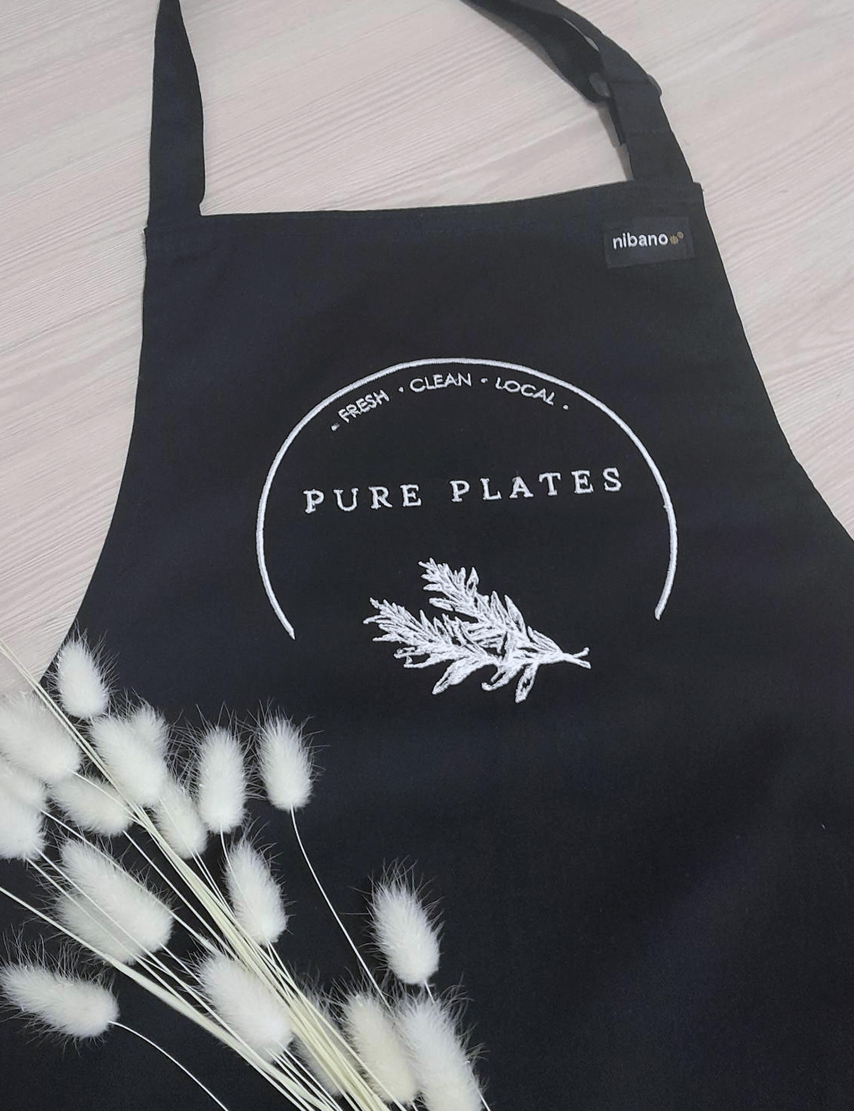 Black mid-length polycotton bib apron embroidered logo professional