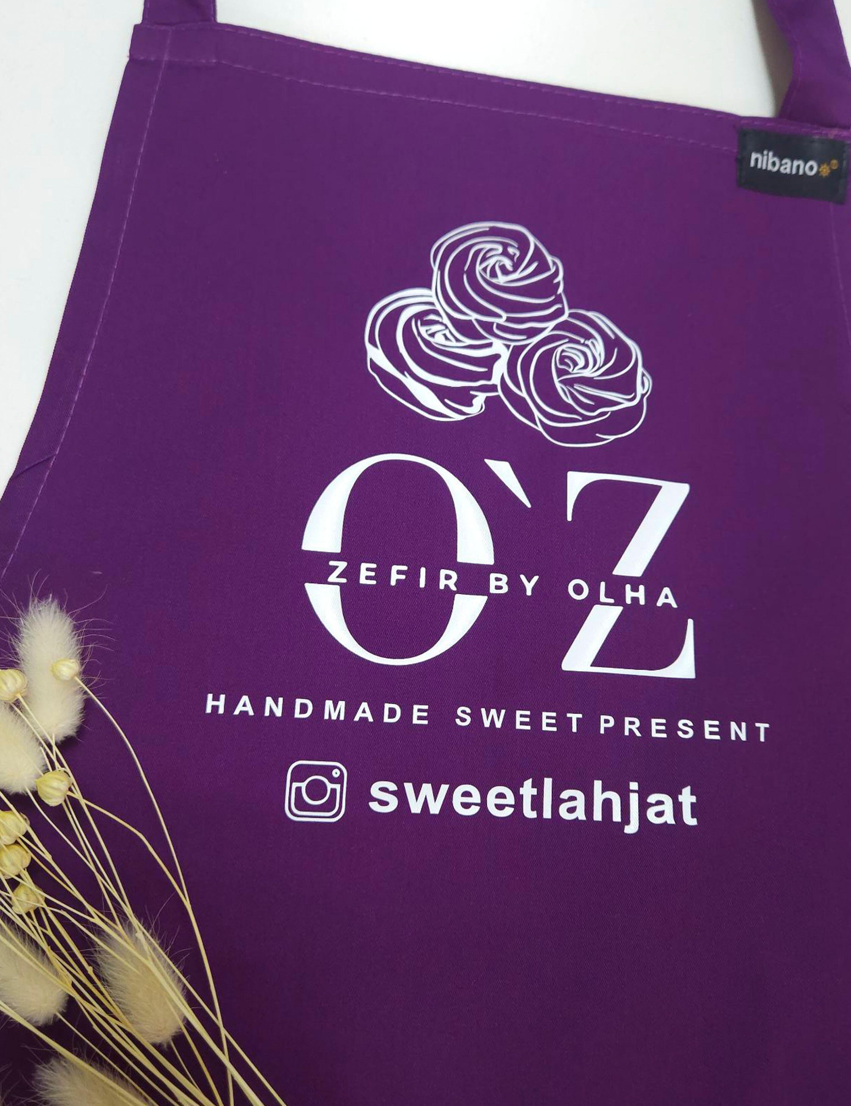 Purple mid-length polycotton bib apron, plain and suitable for printing or embroidery
