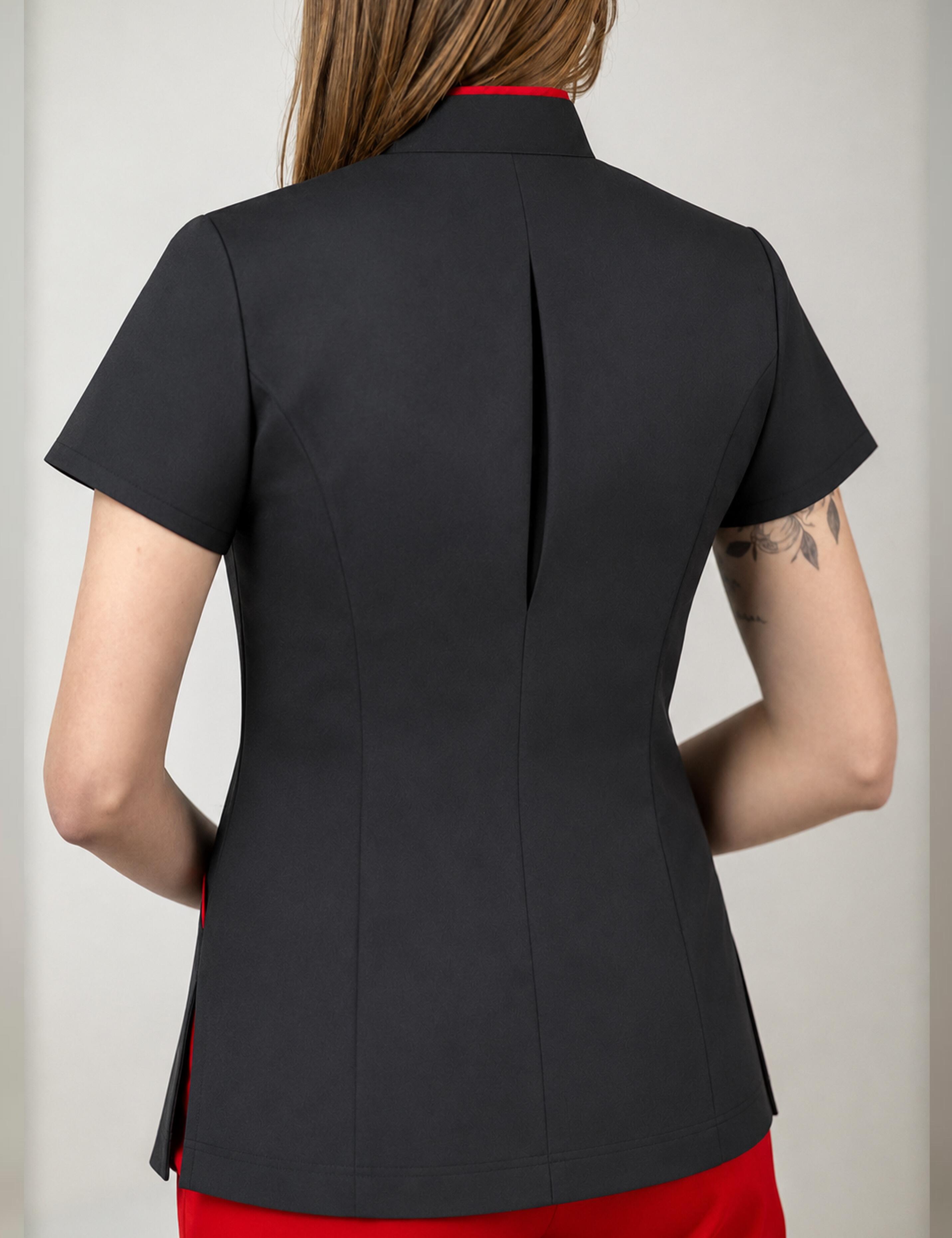 Black and Red Professional Spa Tunic Women’s Fit Short Sleeve