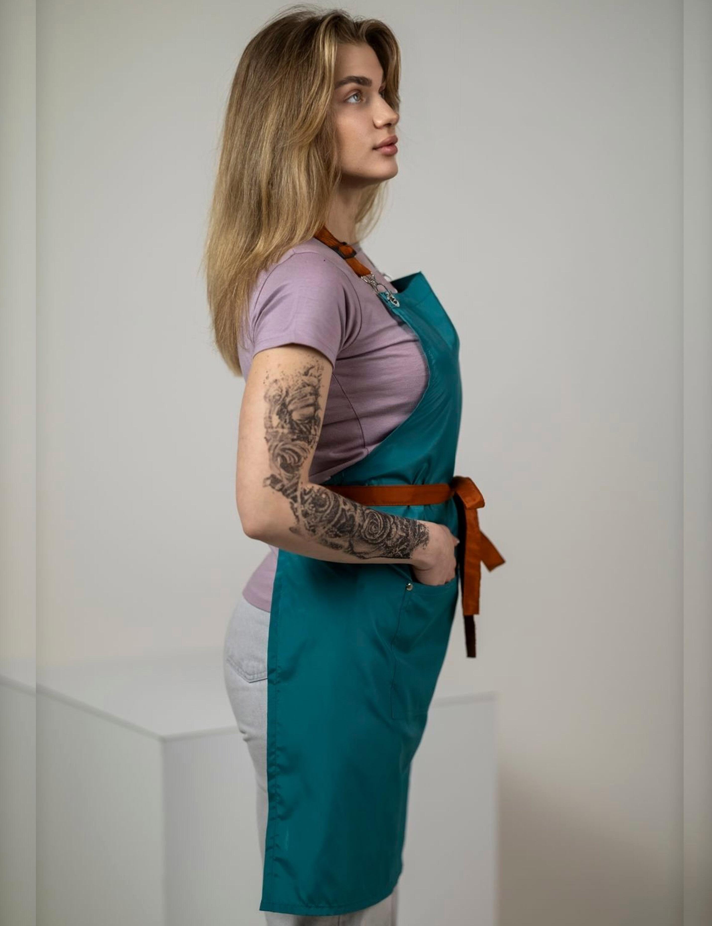 Mid-Length Teal Waterproof Bib Apron for Hospitality and Salon Use