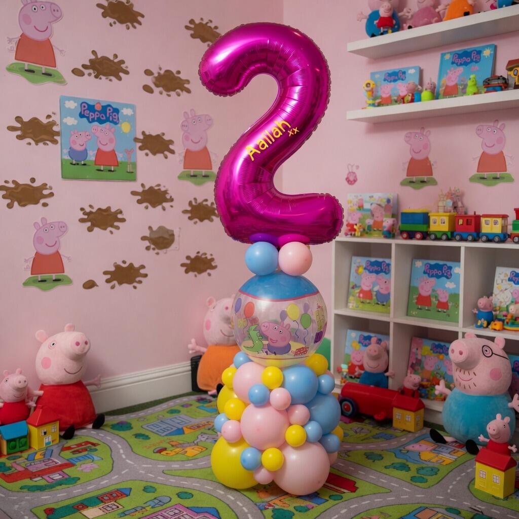 Signature Peppa Pig themed single number balloon display