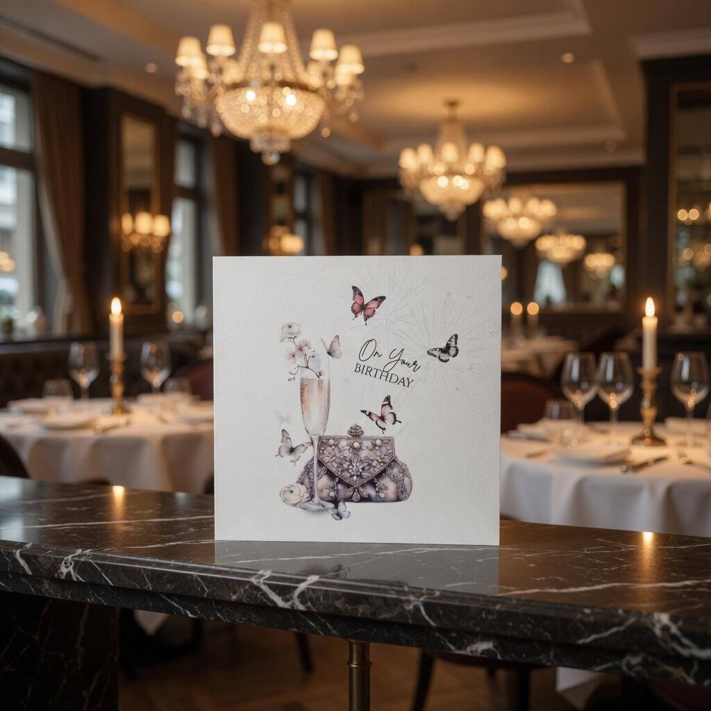 On Your Birthday Female Greeting Card hand-finished Ladybug greeting card with Swarovski crystals or pearls
