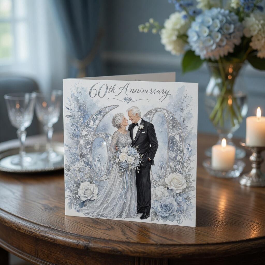 60th Diamond Anniversary Card hand-finished Ladybug greeting card with Swarovski crystals or pearls