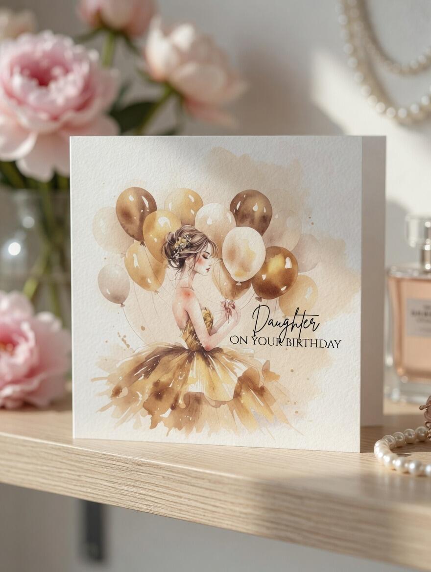 Daughter Balloons Birthday Card hand-finished Ladybug greeting card with Swarovski crystals or pearls
