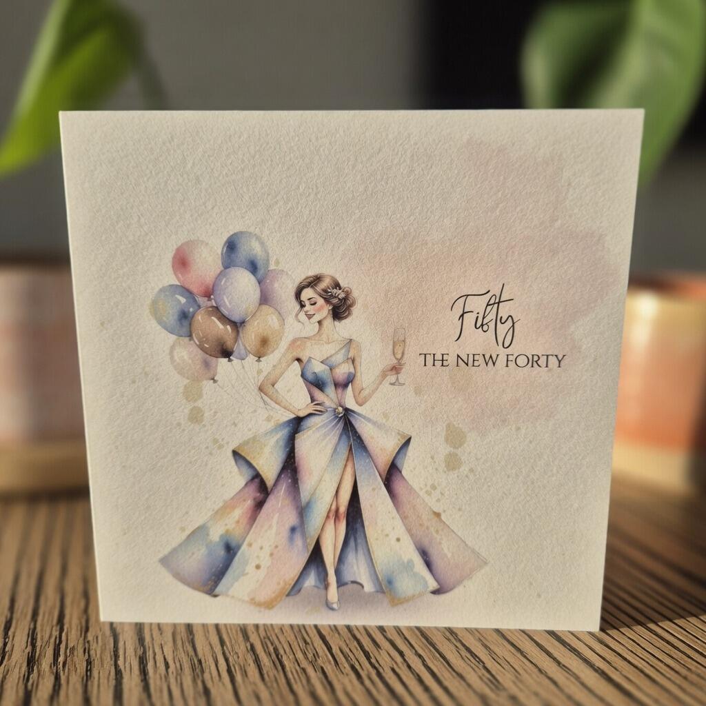 50th Birthday Female Greeting Card hand-finished Ladybug greeting card with Swarovski crystals or pearls