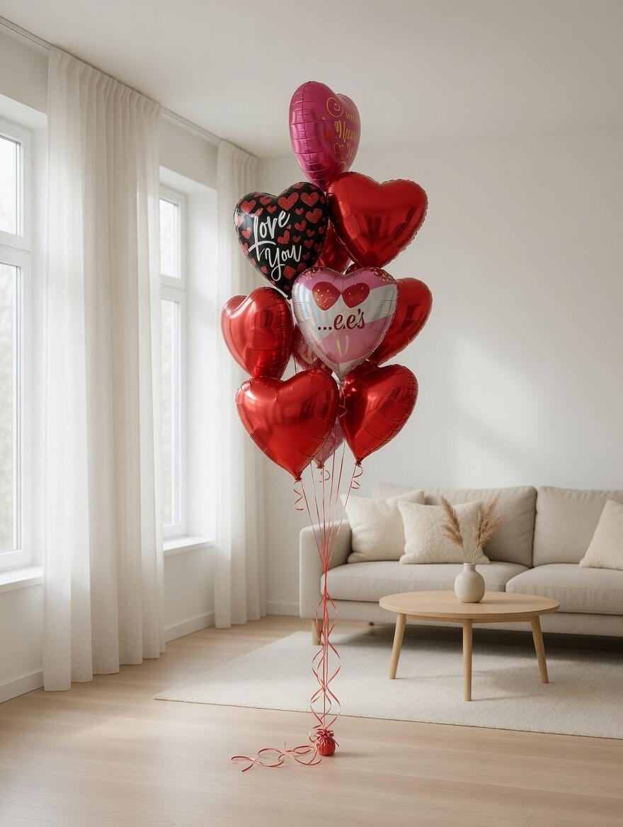 Bunch of Helium Filled red foil Hearts
