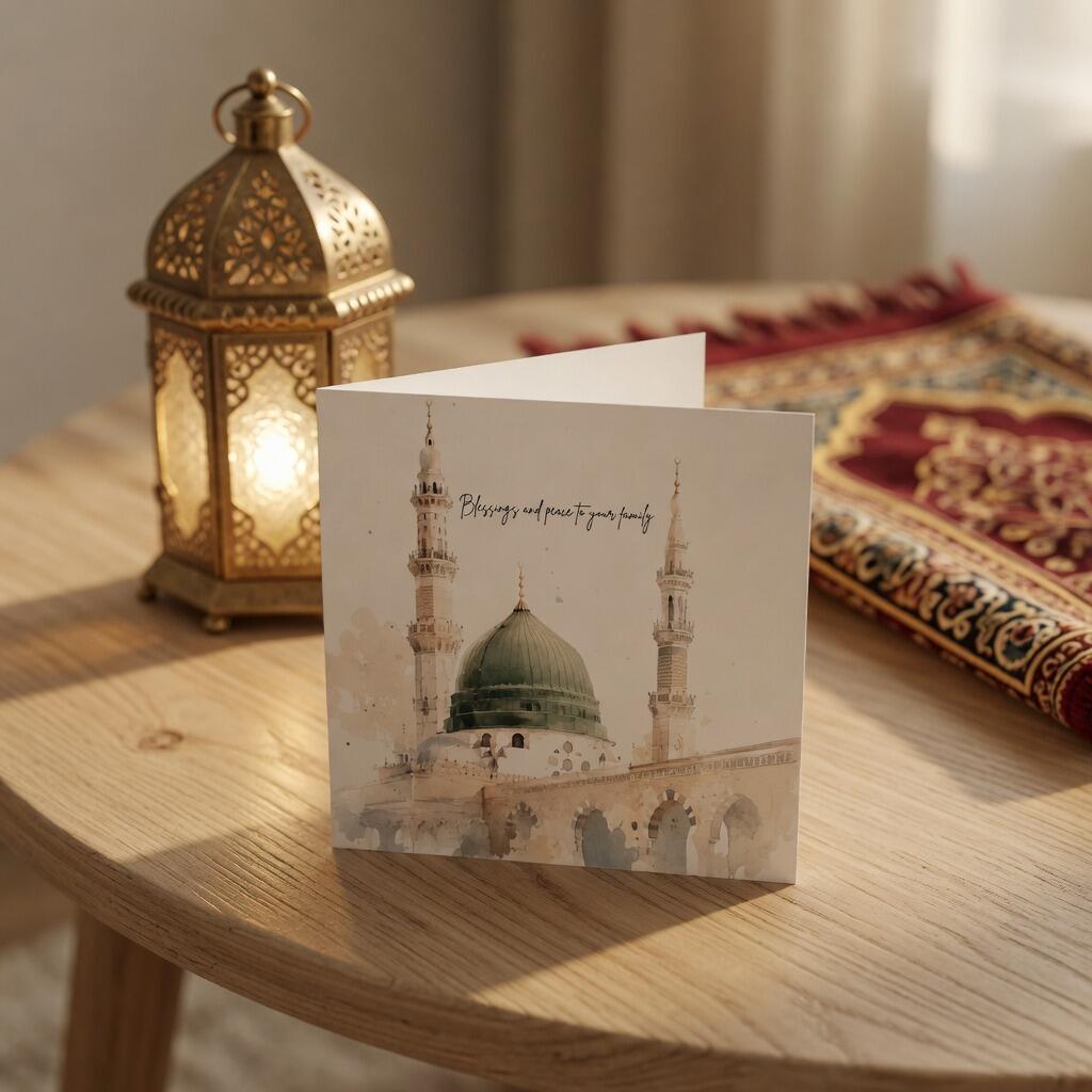Blessings and Peace Mosque Card hand-finished Ladybug greeting card with Swarovski crystals or pearls