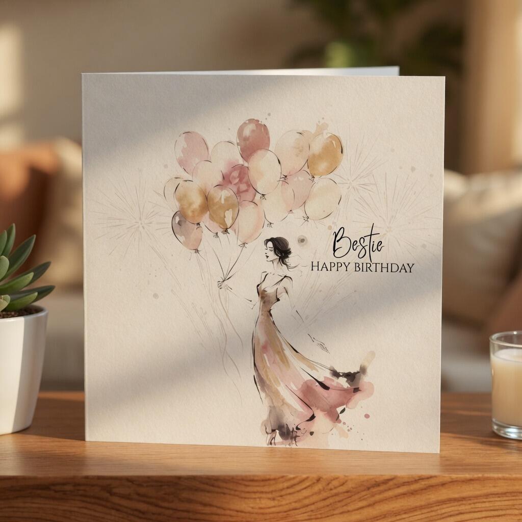 Bestie Birthday Card hand-finished Ladybug greeting card with Swarovski crystals or pearls