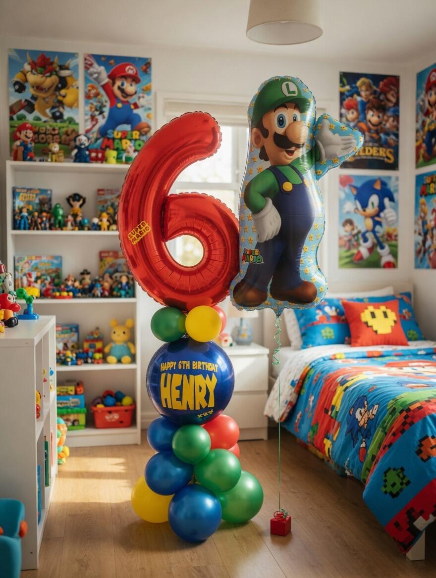 Signature Super Mario single number balloon display