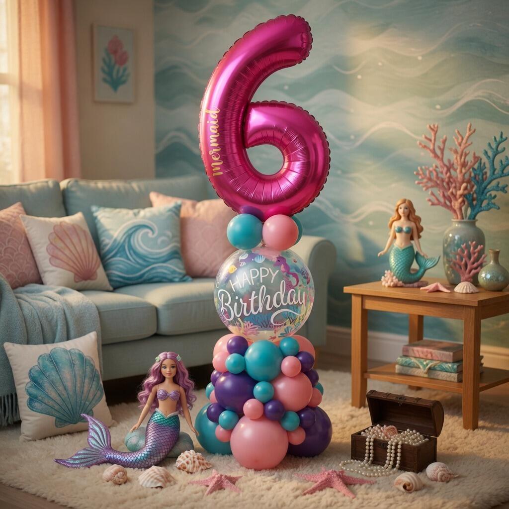 Signature mermaid single number balloon display
