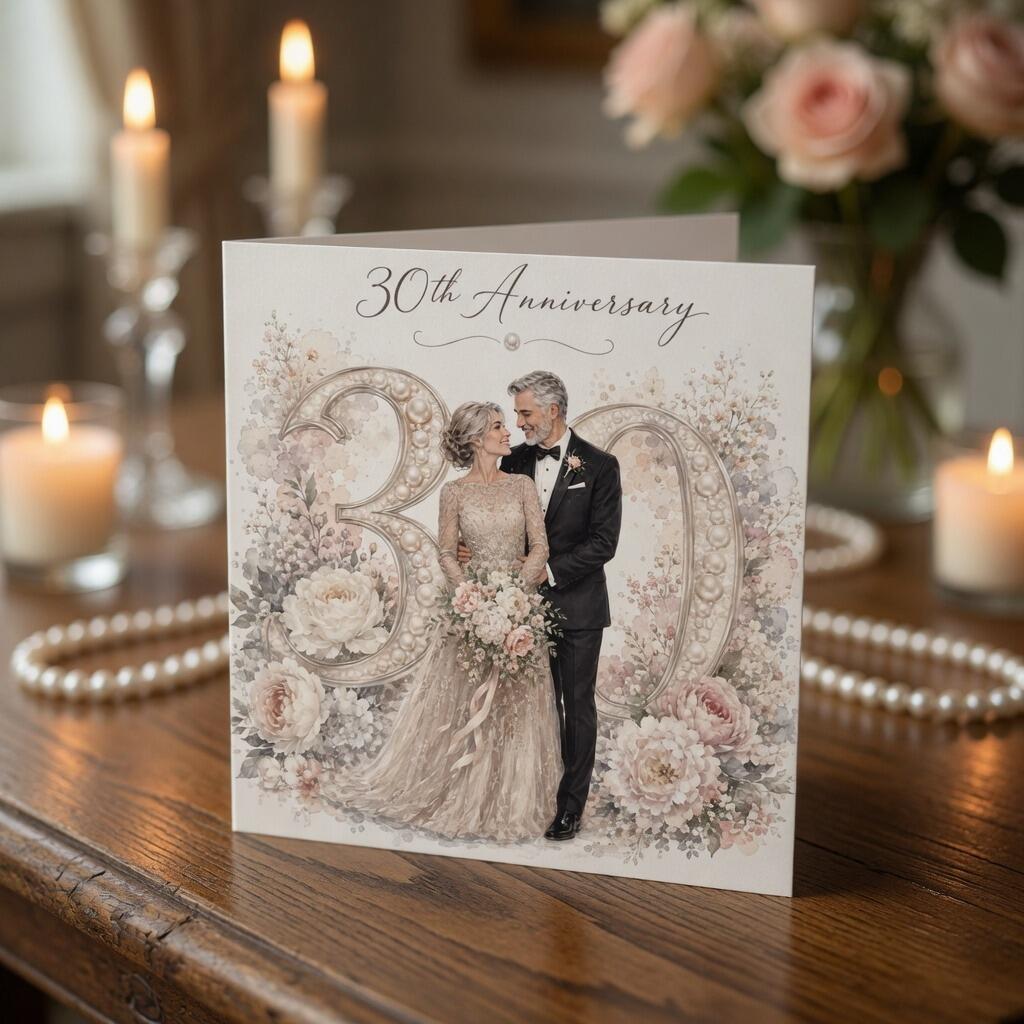 30th Pearl Anniversary Card hand-finished Ladybug greeting card with Swarovski crystals or pearls