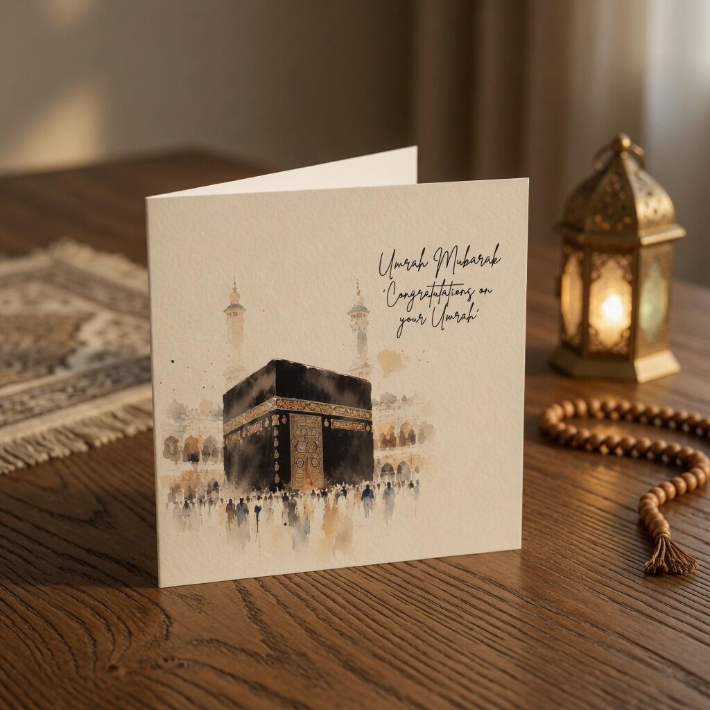 Umrah Mubarak Kaaba Card hand-finished Ladybug greeting card with Swarovski crystals or pearls