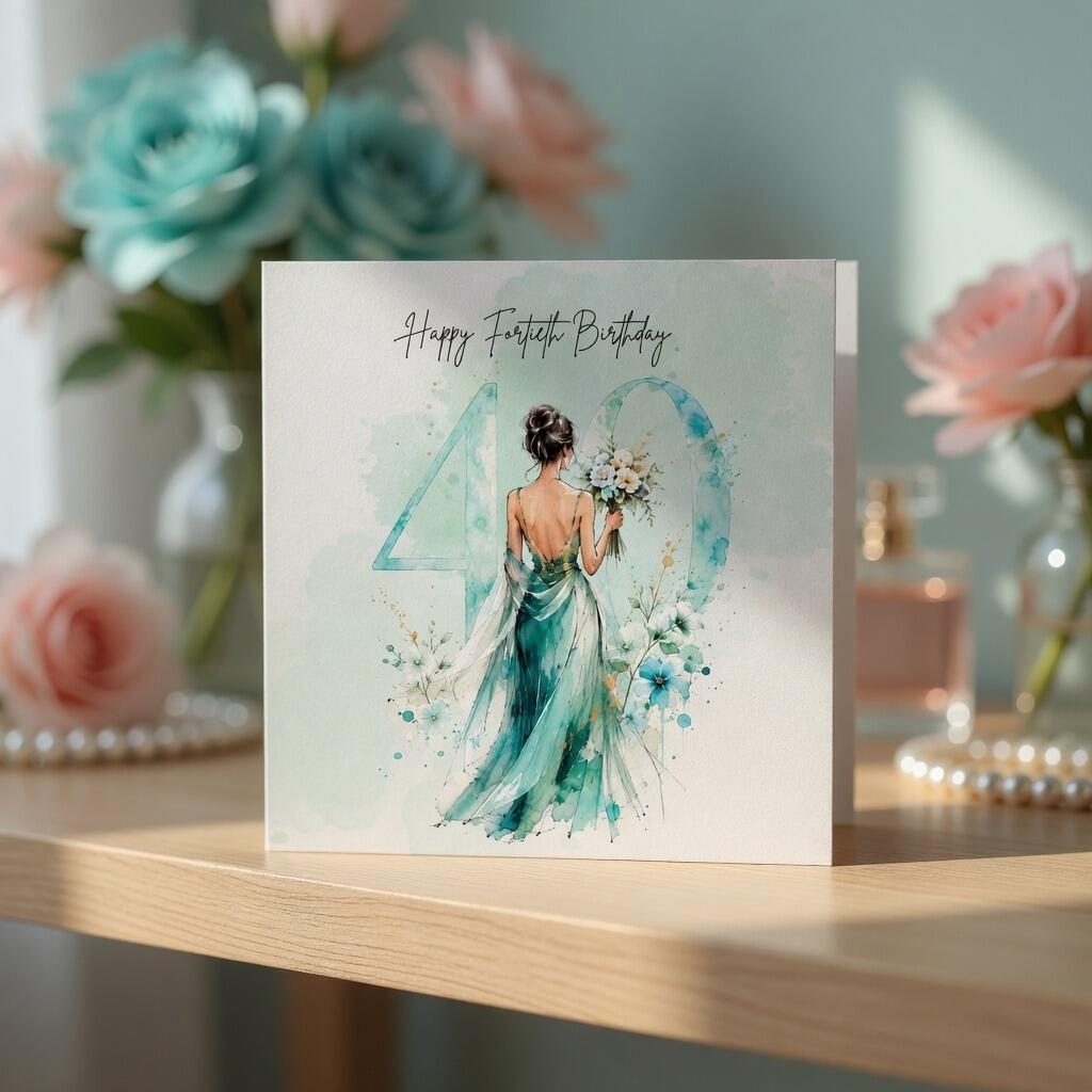 40th Birthday Fashion Illustration Card hand-finished Ladybug greeting card with Swarovski crystals or pearls
