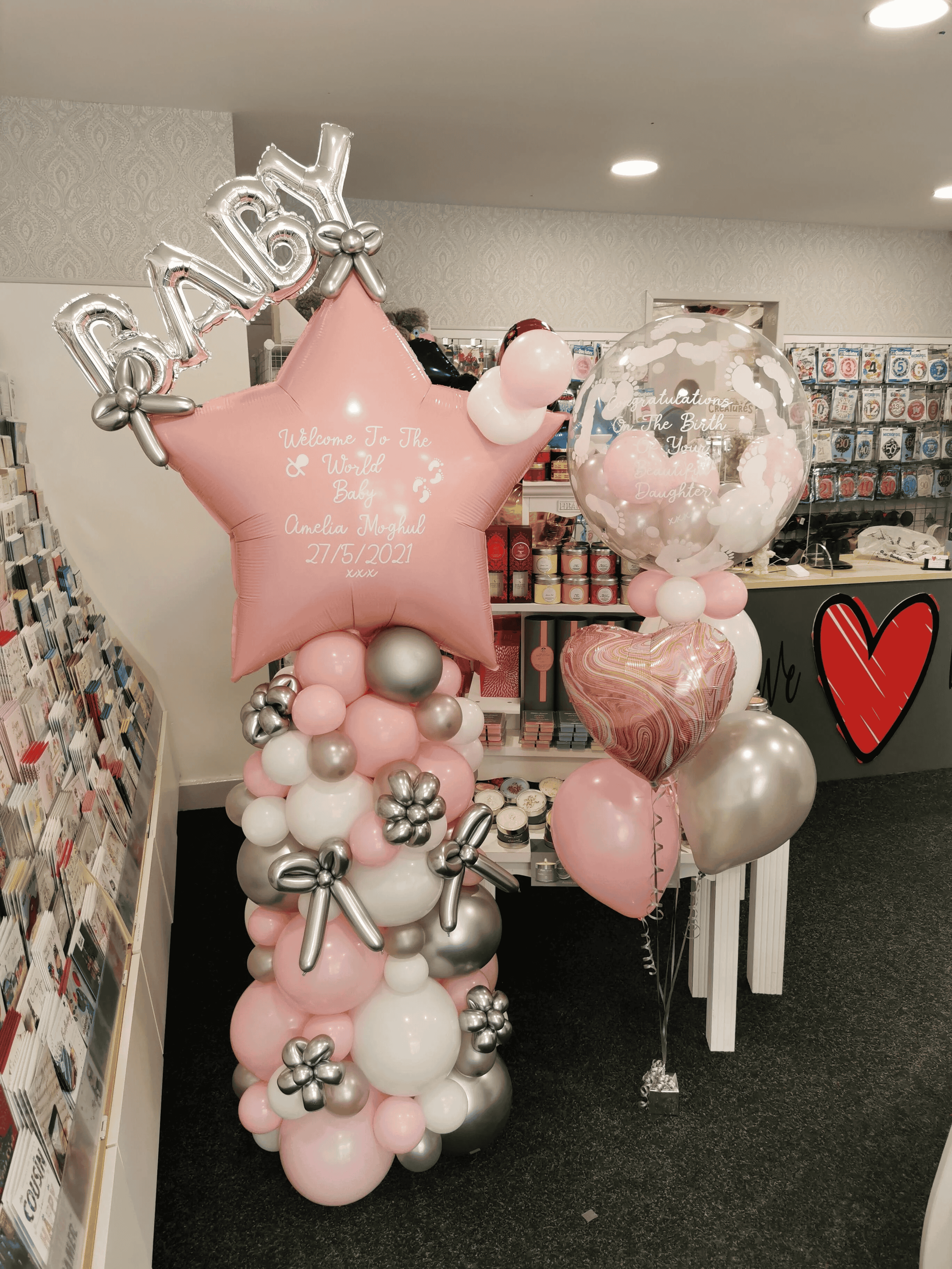 Luxury Welcome Baby Organic Display & Personalised Balloon Bouquet balloon display