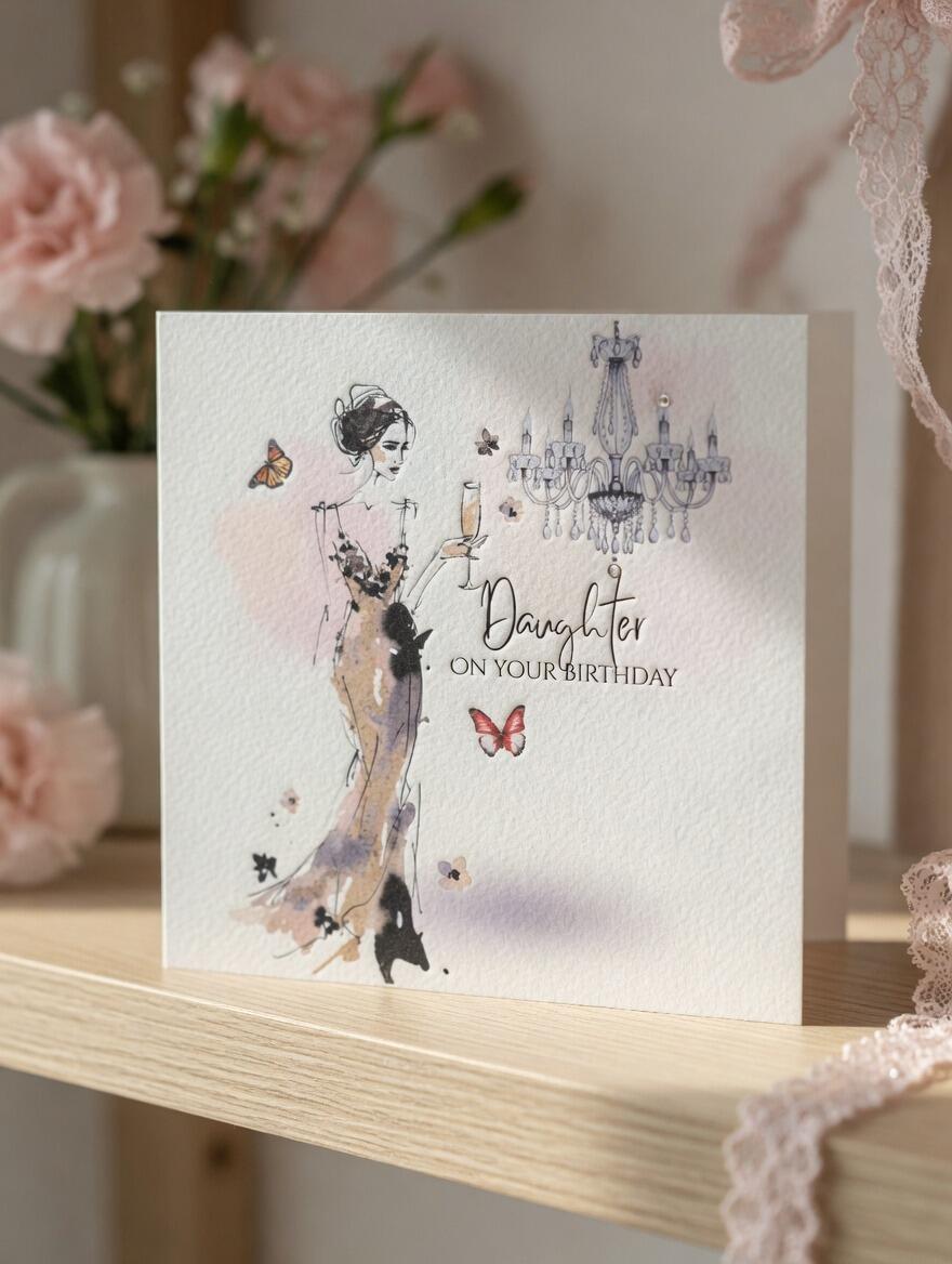 Mature Daughter Birthday Card hand-finished Ladybug greeting card with Swarovski crystals or pearls