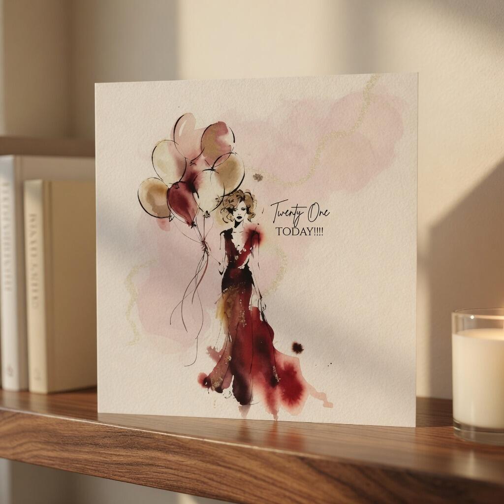 21st Birthday Female Greeting Card hand-finished Ladybug greeting card with Swarovski crystals or pearls