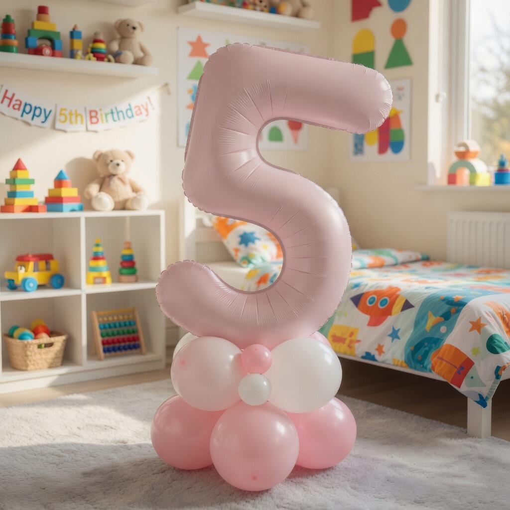 Signature pink single number balloon display with name