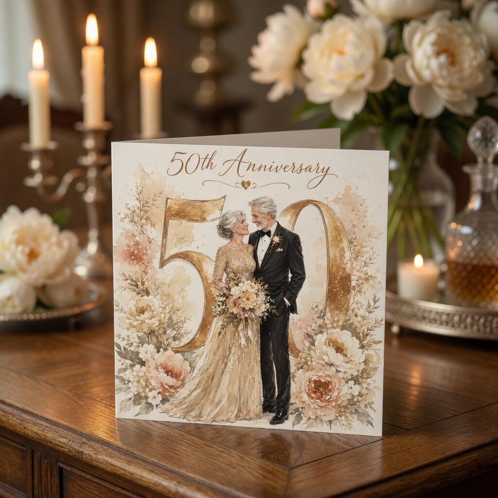 50th Golden Anniversary Card hand-finished Ladybug greeting card with Swarovski crystals or pearls