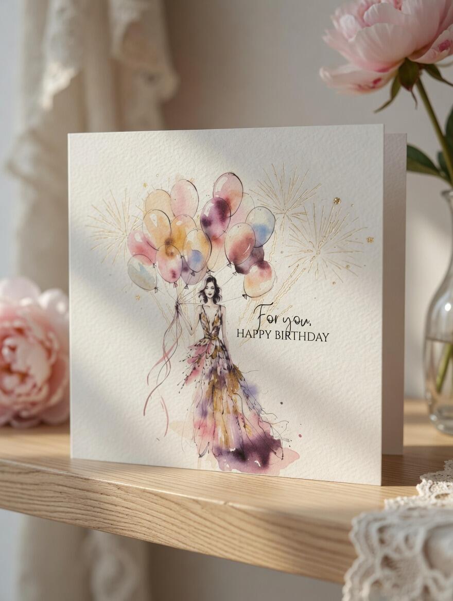 For You Female Birthday Card hand-finished Ladybug greeting card with Swarovski crystals or pearls
