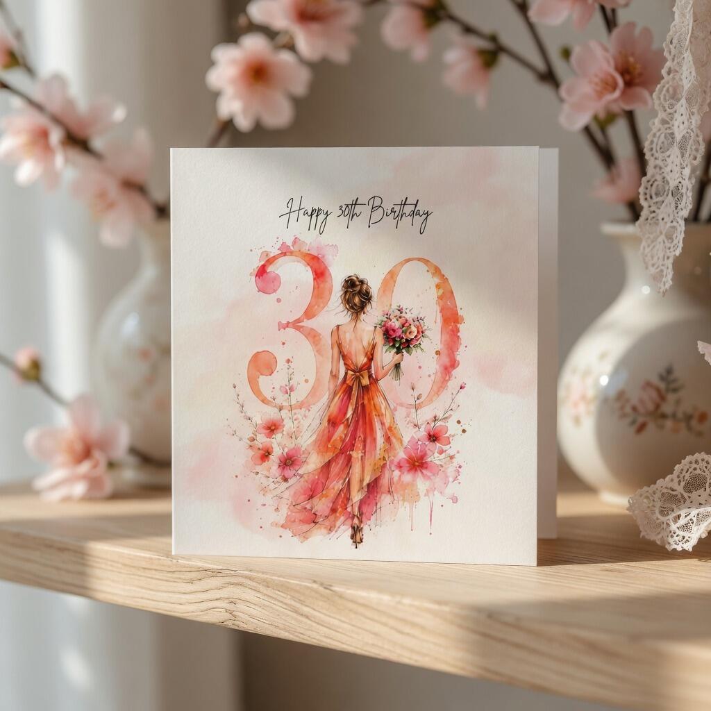 30th Birthday Elegant Greeting Card hand-finished Ladybug greeting card with Swarovski crystals or pearls