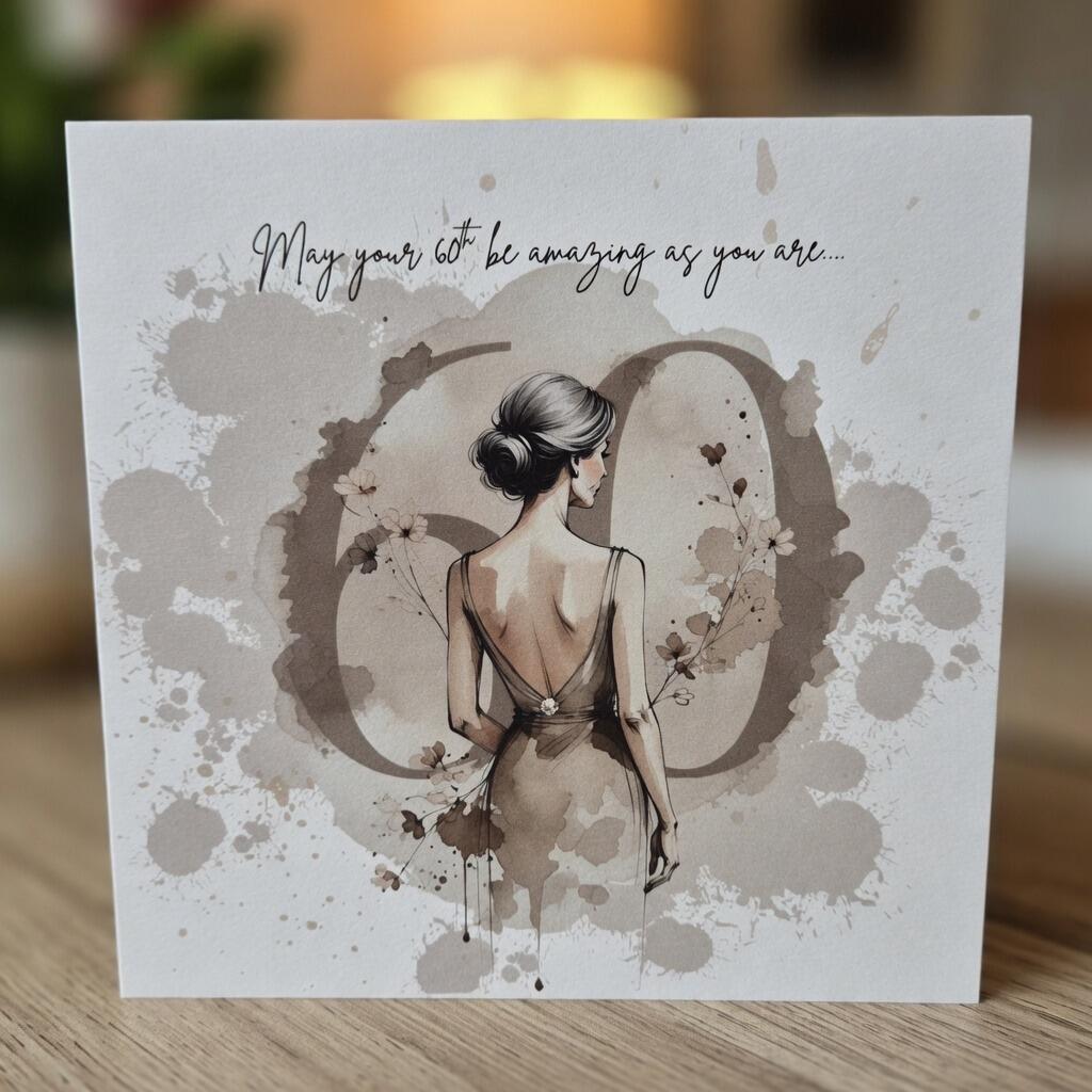 60th Birthday Female Greeting Card hand-finished Ladybug greeting card with Swarovski crystals or pearls