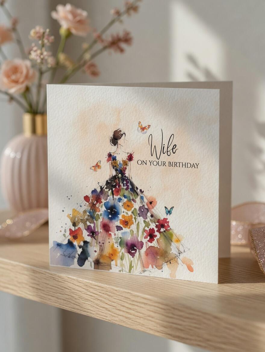 Wife Birthday Card hand-finished Ladybug greeting card with Swarovski crystals or pearls